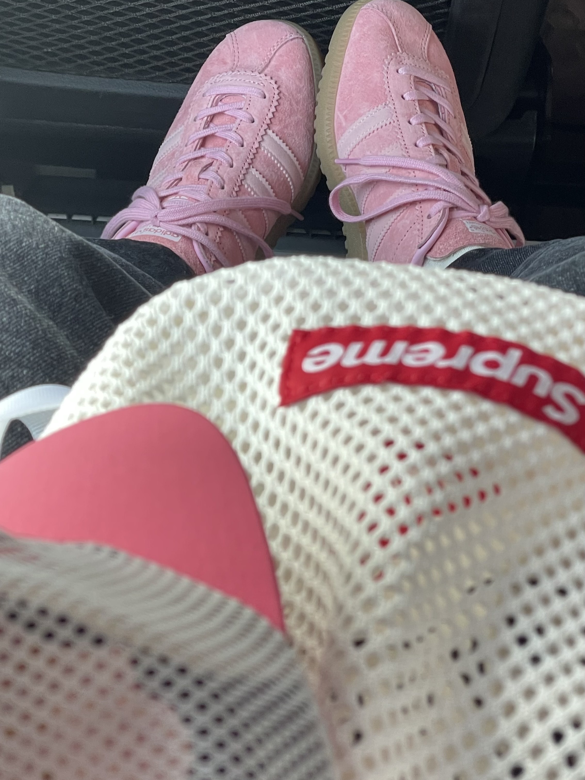 Adidas Bermuda Glow Pink, Supreme Mesh Small Backpack White - 23SS 착용 스타일