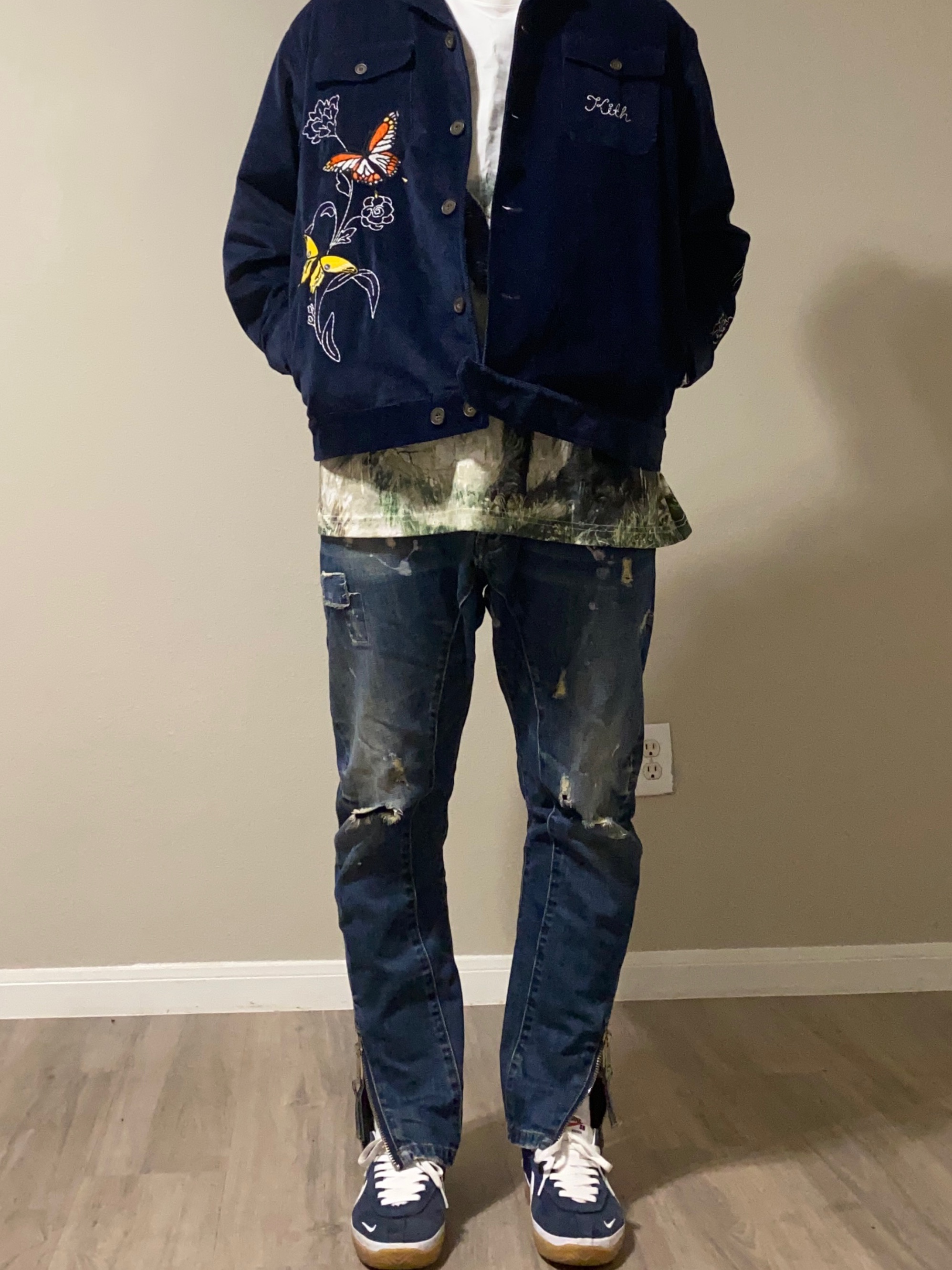 Nike BRSB Navy White, Stussy Wave Dye Beach Shell Jacket Cobalt 착용 스타일 - 2