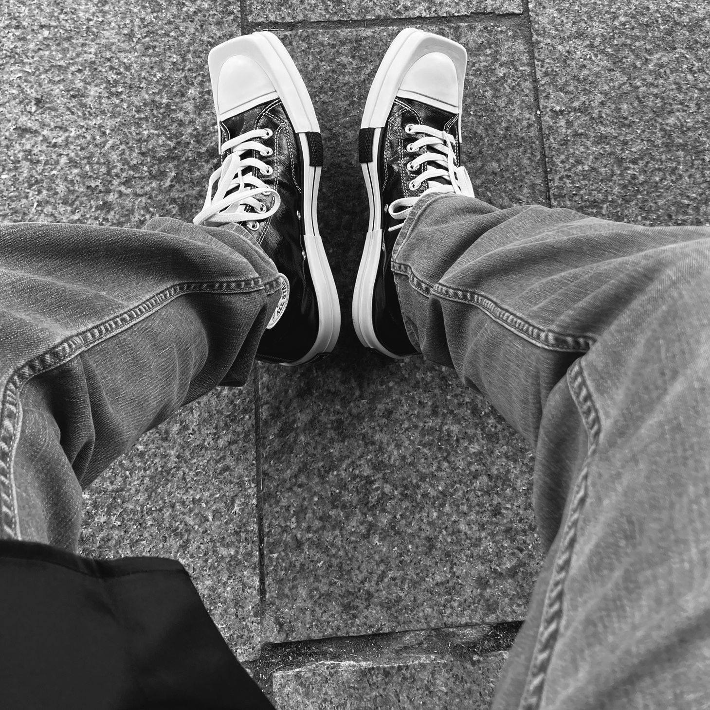 Converse x Drkshdw Turbodrk Chuck 70 Hi Black Lacquered Denim 착용 스타일