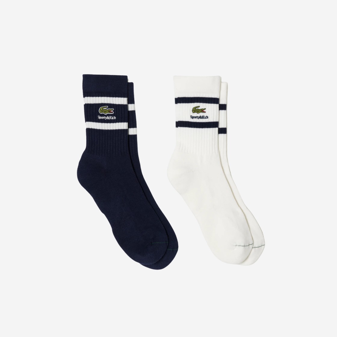 Sporty & Rich x Lacoste Ribbed Striped Socks White Navy Blue (Set of 2) 상세 이미지 1