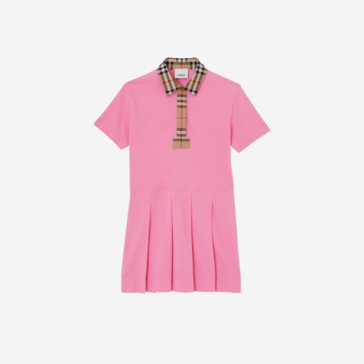(키즈) 버버리 빈티지 체크 트리밍 코튼 폴로 셔츠 드레스 버블검 핑크