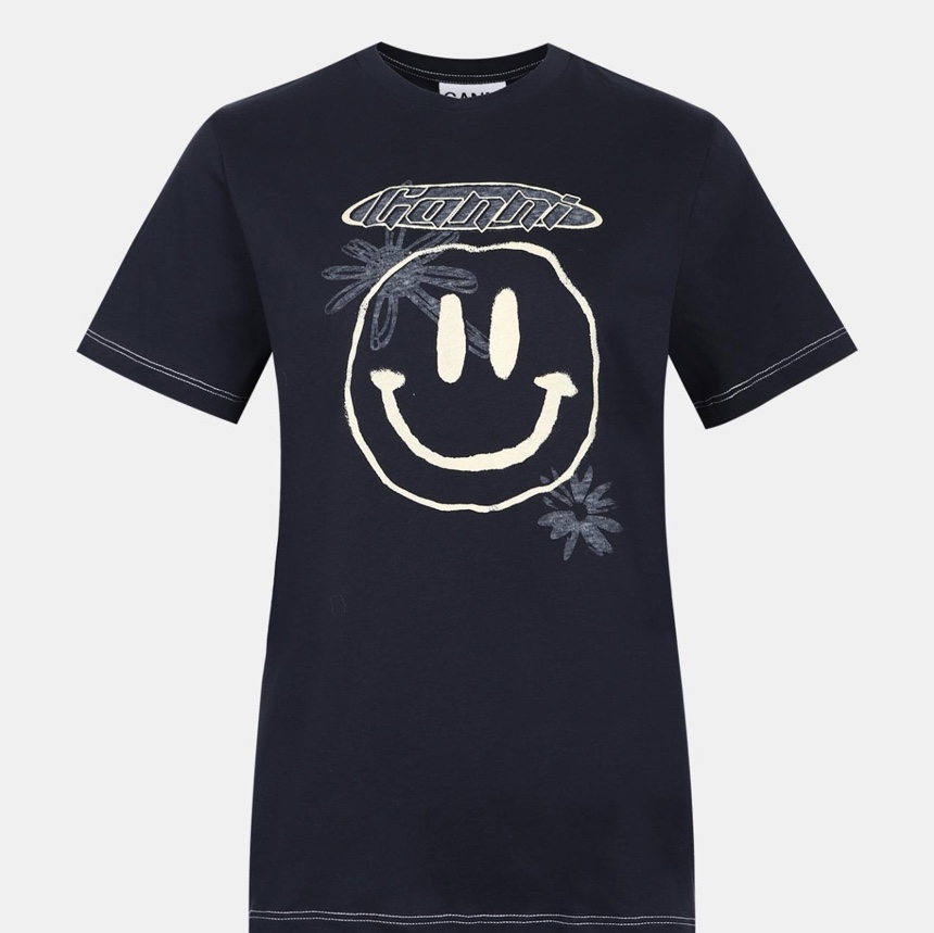 (W) Ganni Flower T-Shirt Sky Captain 착용 스타일