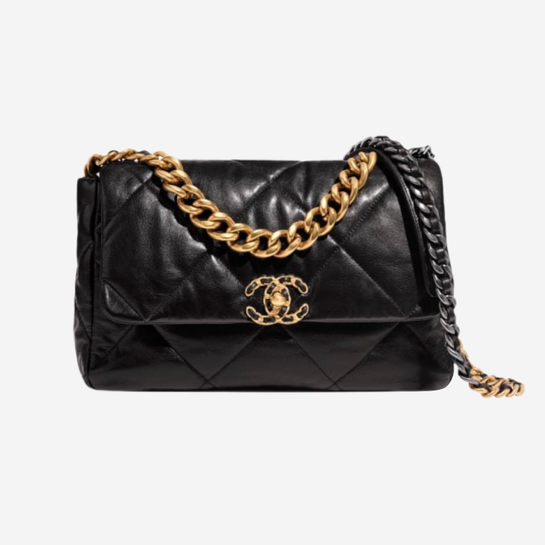 Chanel Large 19 Handbag Lambskin & Gold Black 상세 이미지 1