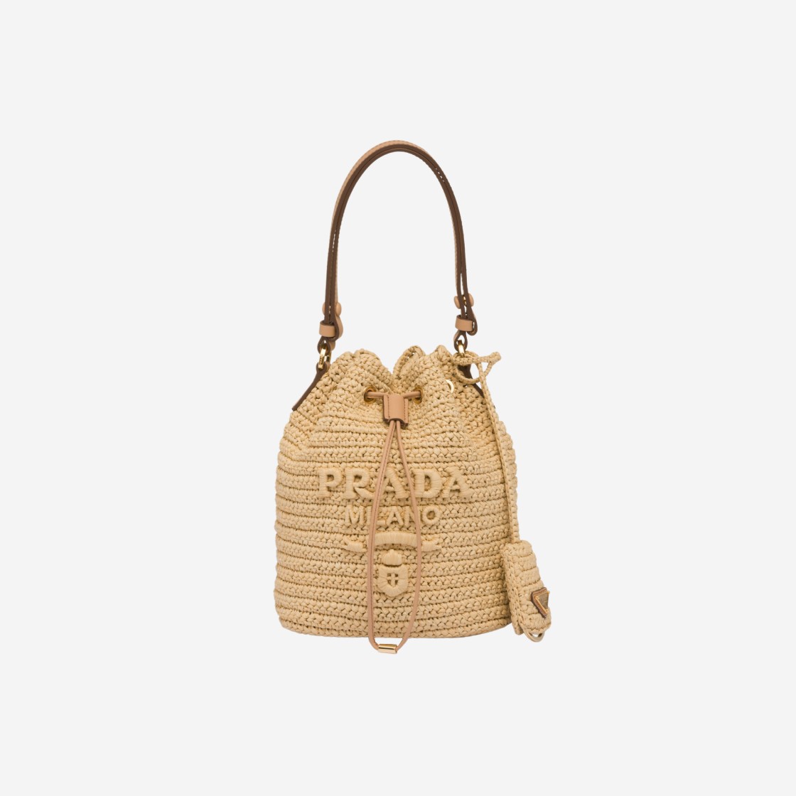 Prada Crochet Leather Mini Bucket Bag Natural 상세 이미지 1