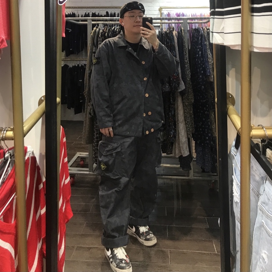 Supreme x Stone Island Reactive Ice Camo Ripstop Jacket Black - 22SS, Supreme x Stone Island Reactive Ice Camo Ripstop Cargo Pants Black - 22SS 착용 스타일