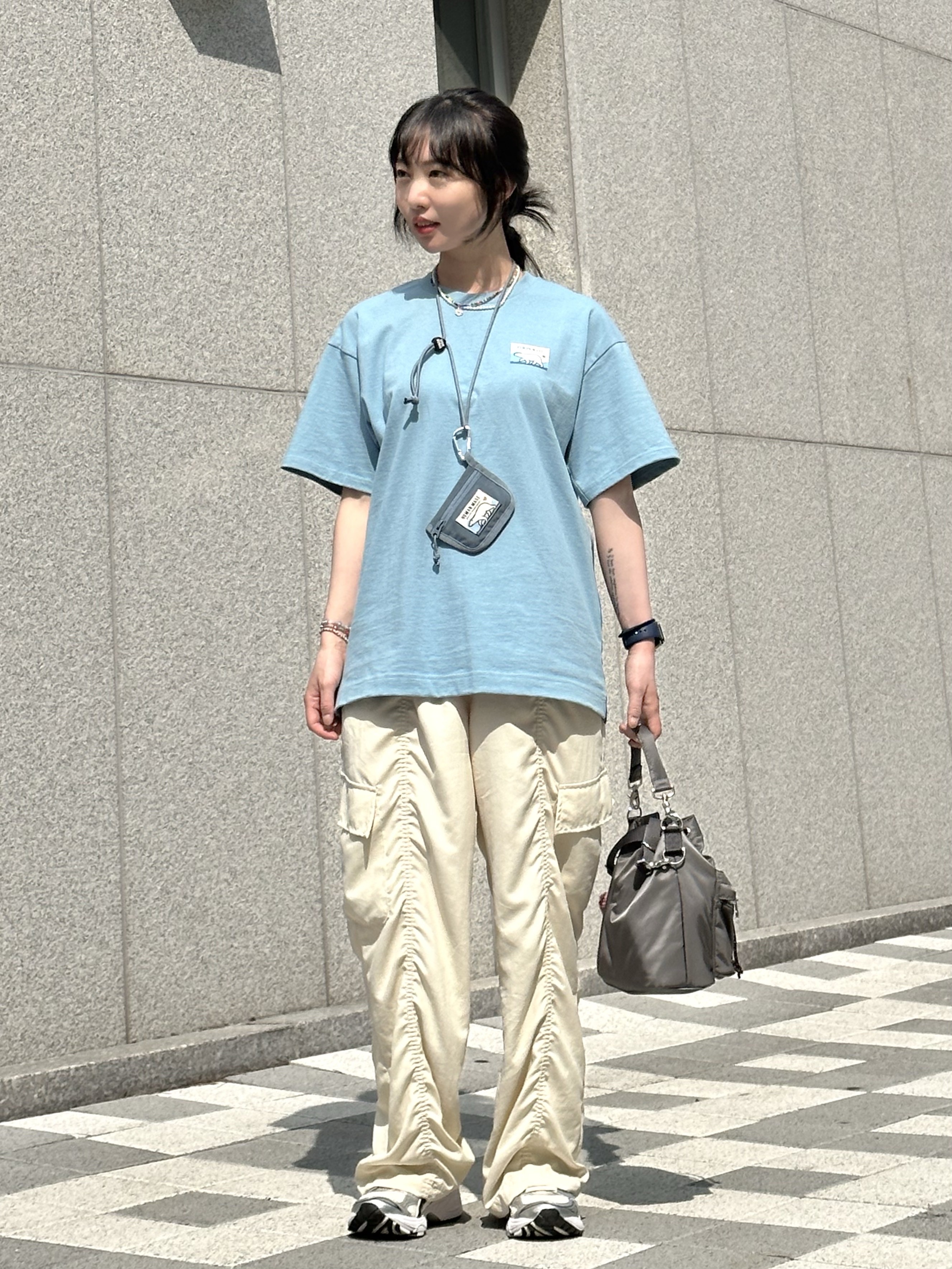 Porter Balloonsac Silver Grey, Human Made Nylon Card Case Blue 착용 스타일 - 1