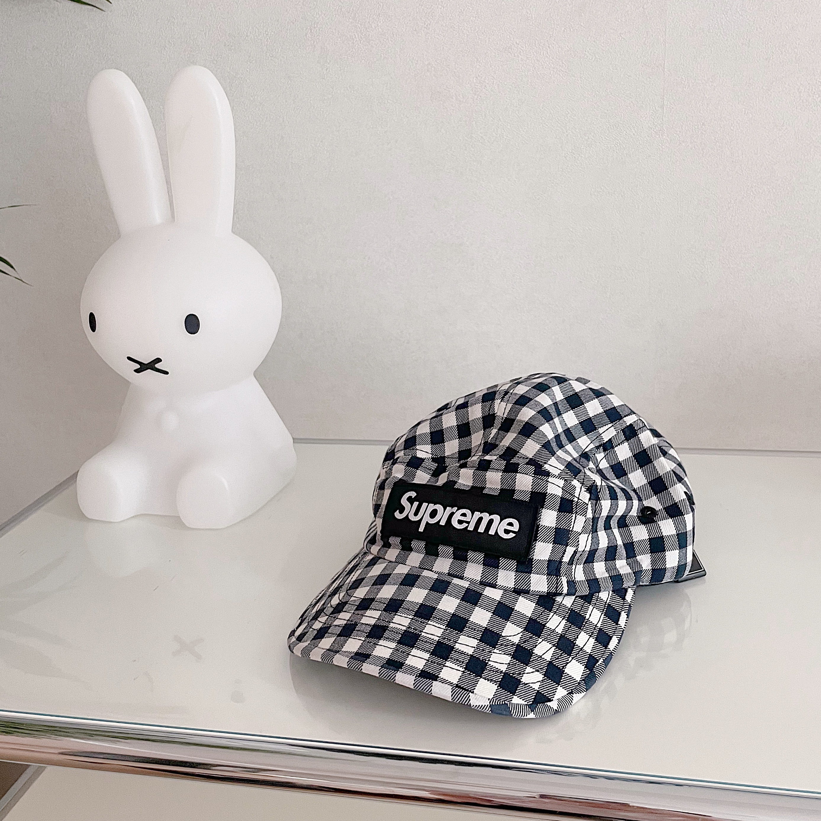 Supreme Gingham Camp Cap Black - 23SS 착용 스타일