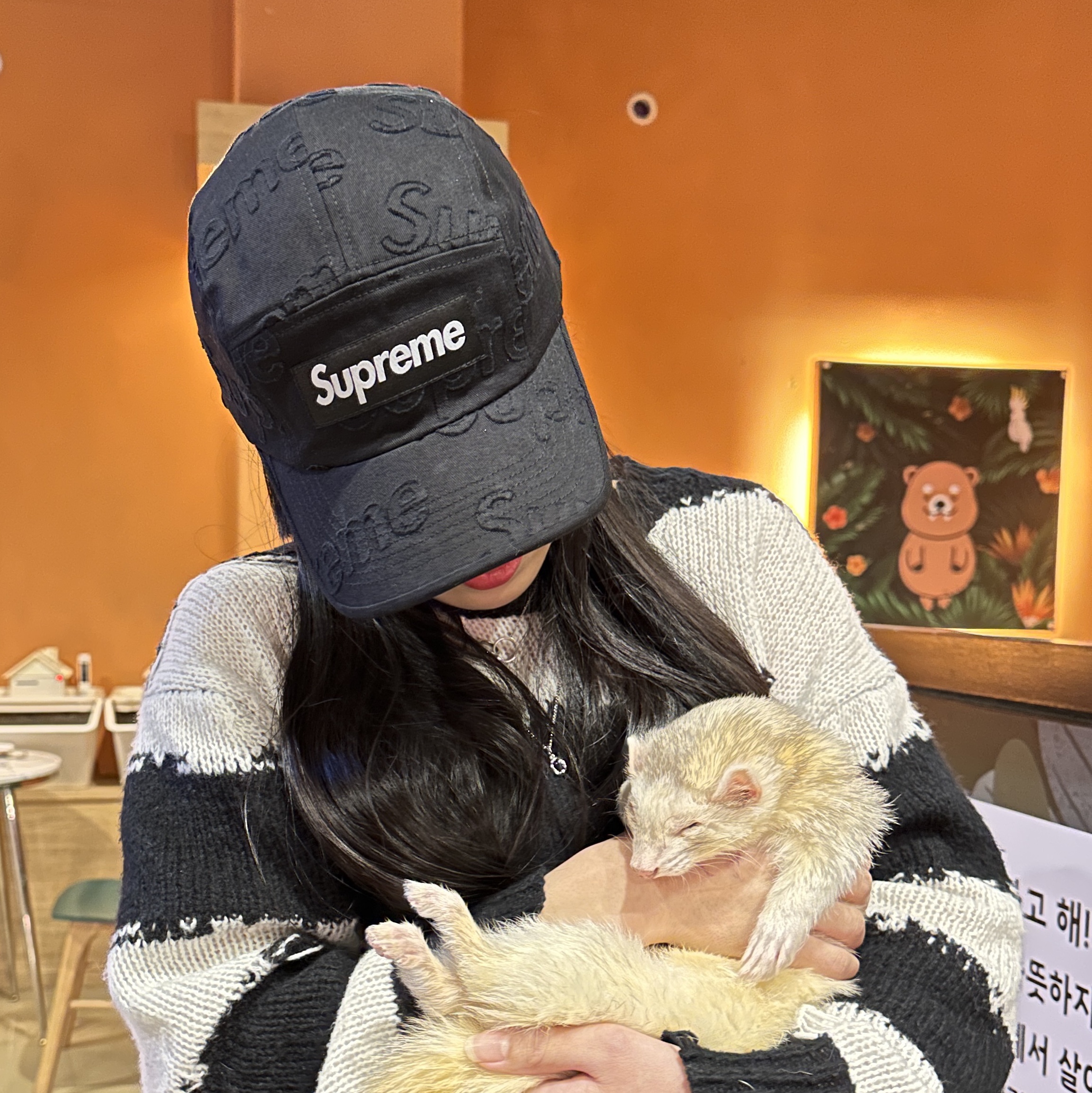 Supreme Lasered Twill Camp Cap Black - 23SS 착용 스타일