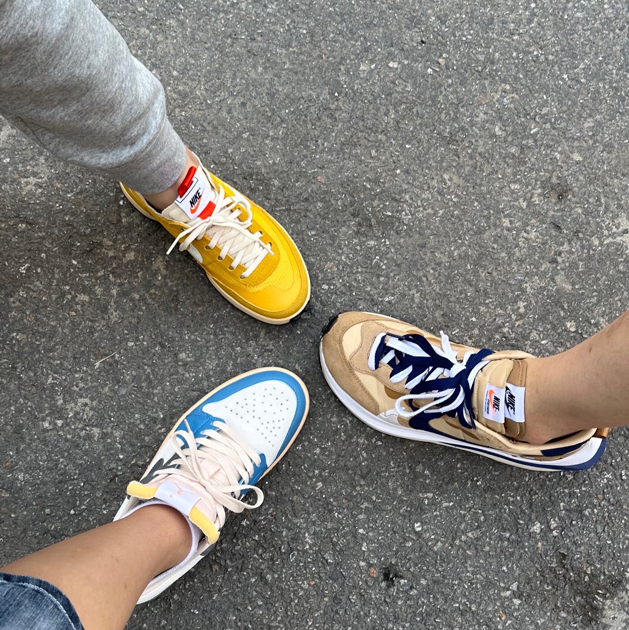 Nike x Tom Sachs General Purpose Shoe Archive, Nike x Sacai VaporWaffle Sesame and Blue Void 착용 스타일