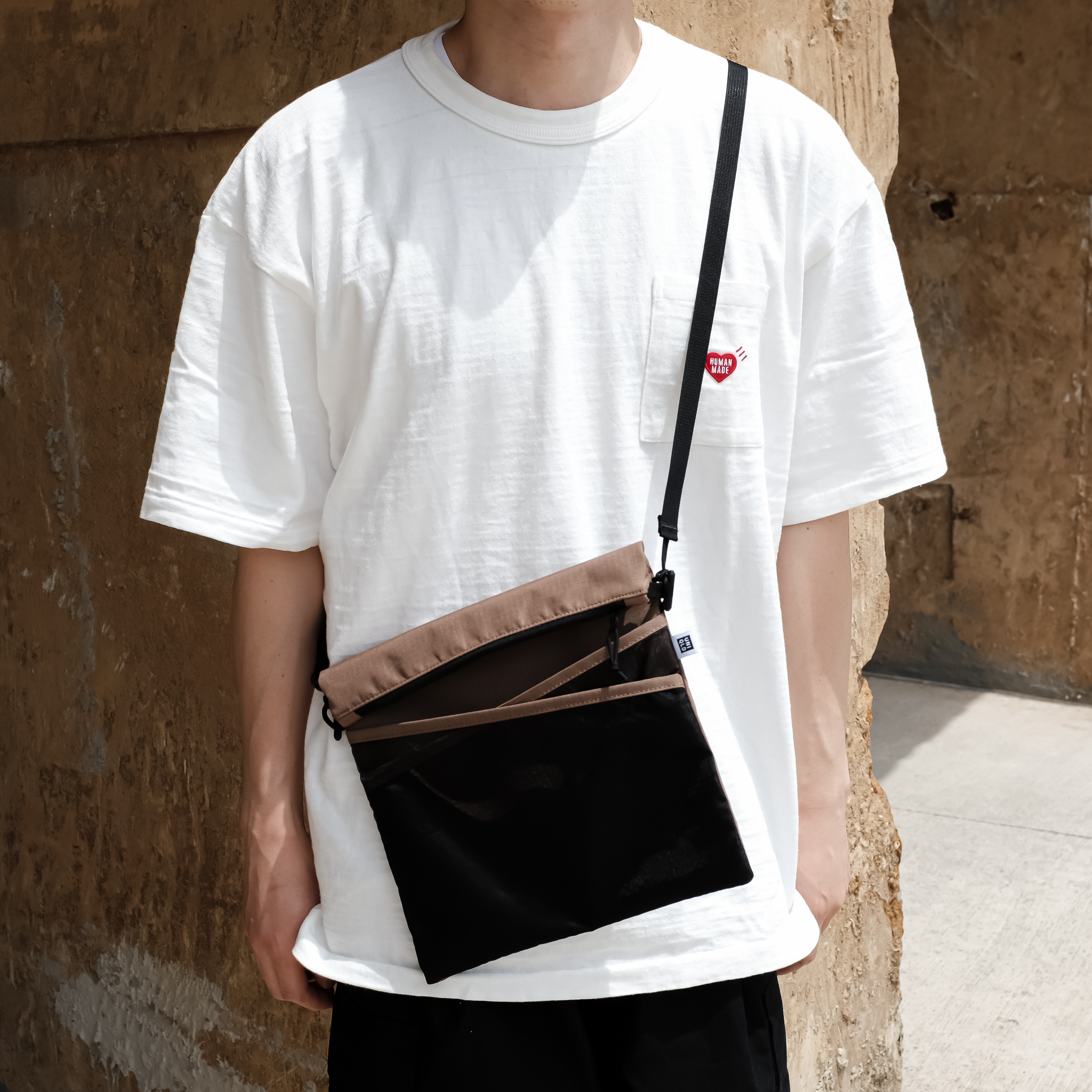 Helinox x Uniqlo Sacoche Black Tan, Human Made Pocket T-Shirt #2 White 착용 스타일 - 5