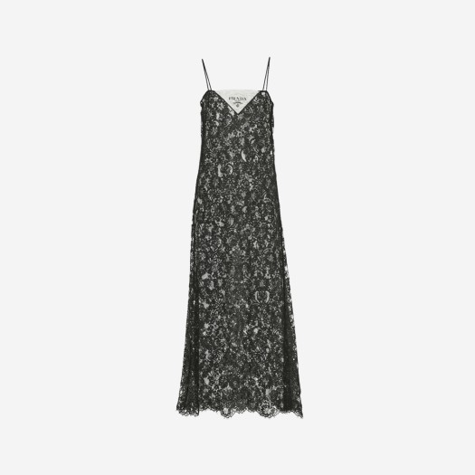 (W) 프라다 자수 레이스 미디 드레스 블랙