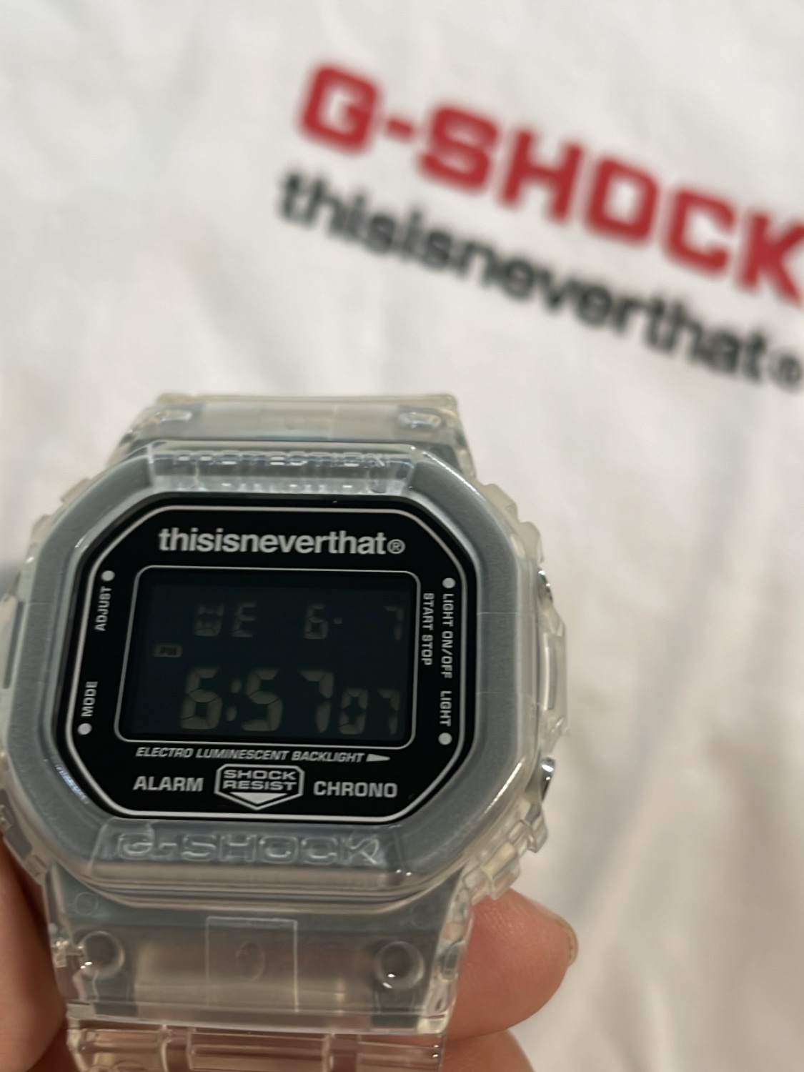 Casio G-Shock x Thisisneverthat DW-5600TINT23-7DF Skeleton 착용 스타일