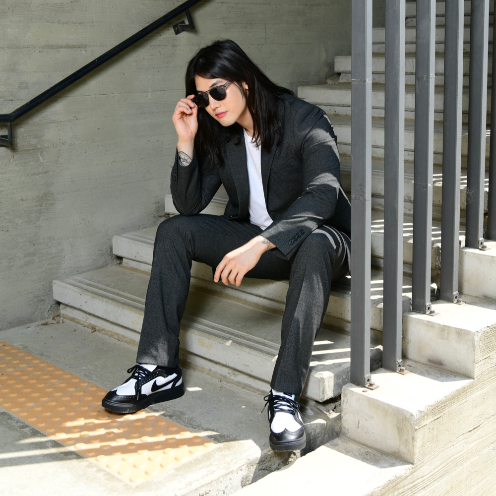 Nike x Peaceminusone Kwondo1 Black and White 착용 스타일