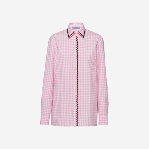 (W) 프라다 깅엄 체크 셔츠 핑크 버건디