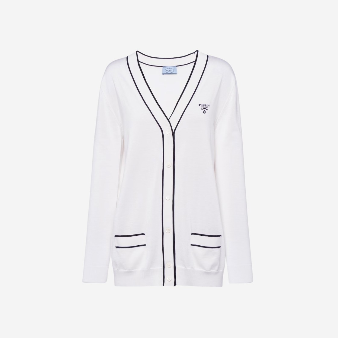 (W) Prada Silk Cardigan White Black 상세 이미지 1