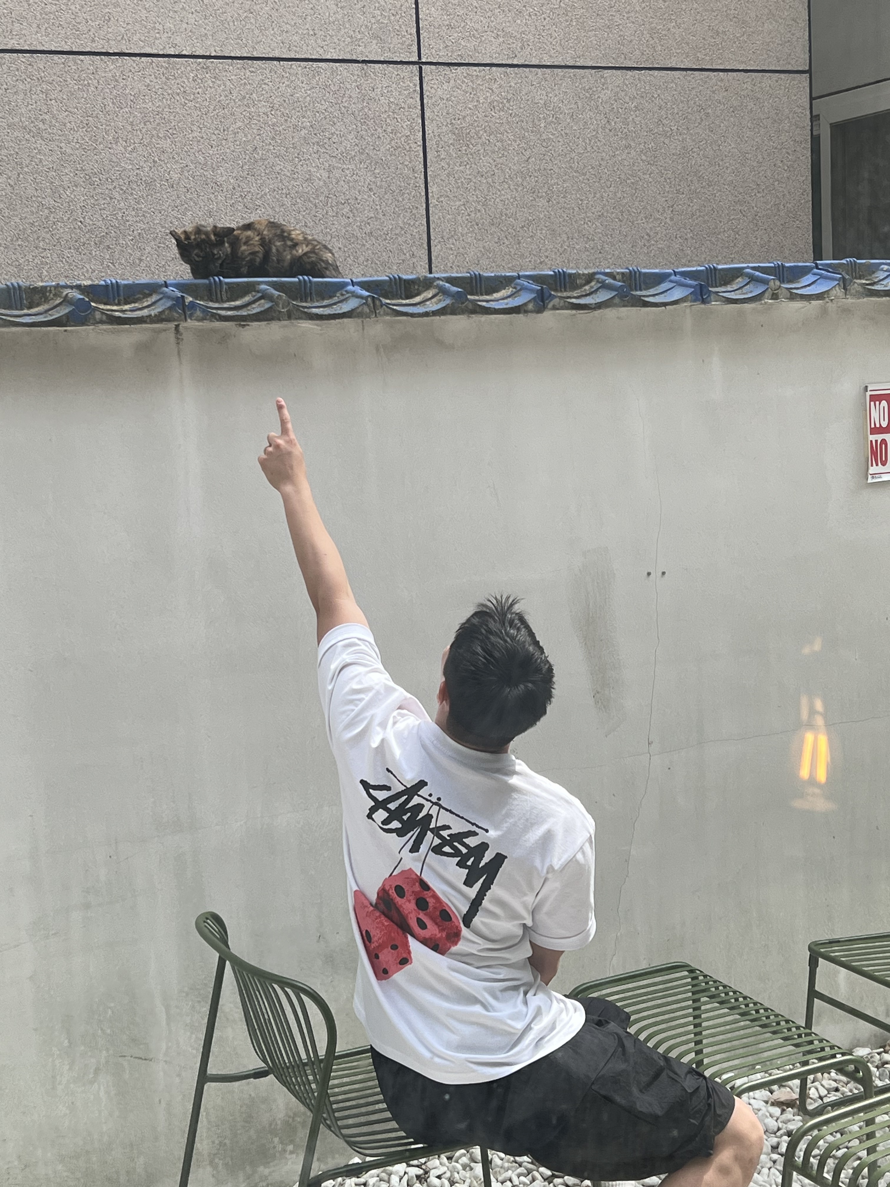 Stussy Fuzzy Dice T-Shirt White 착용 스타일 - 1