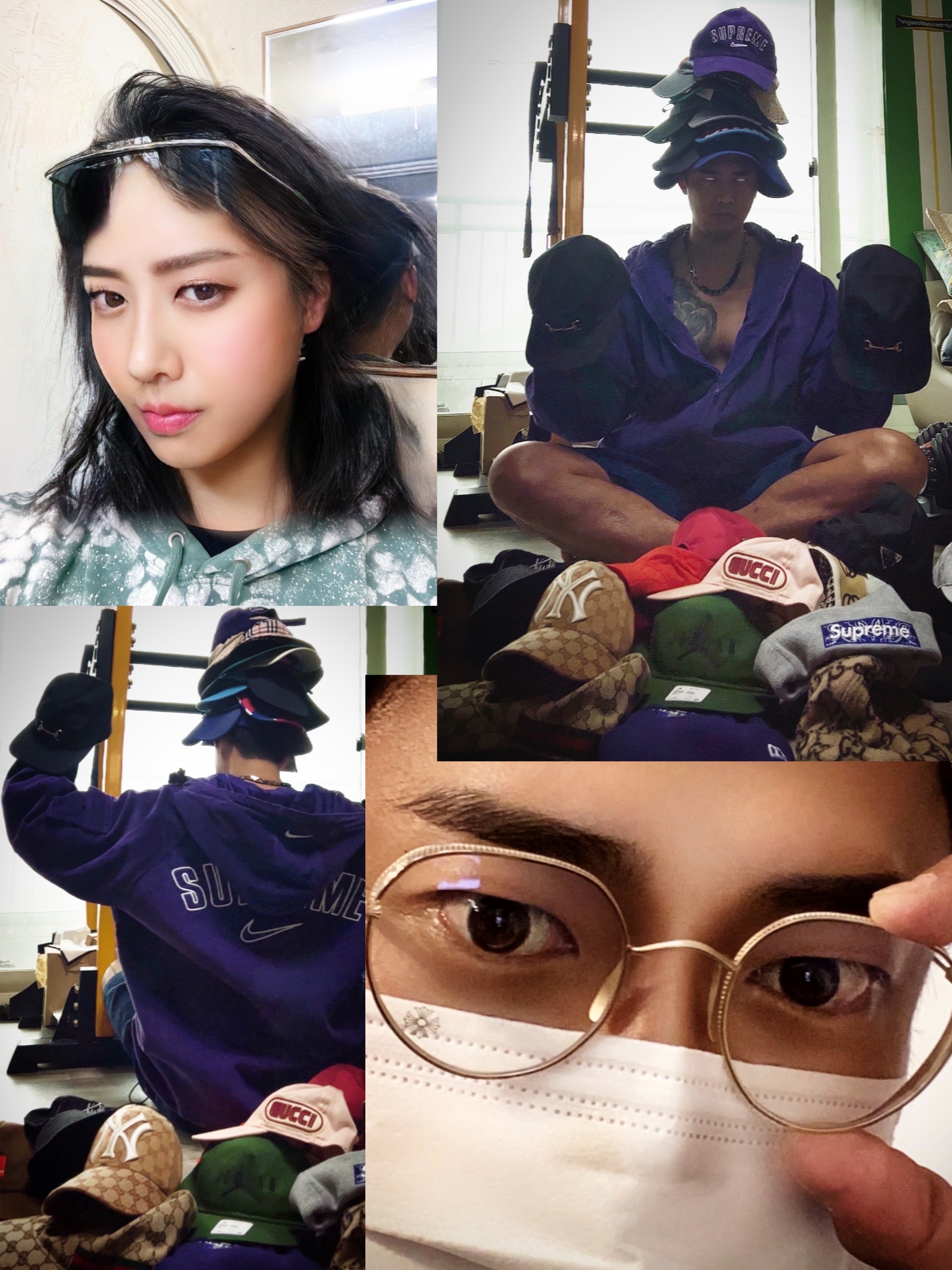 Supreme Flames Jacquard Denim Camp Cap Washed Indigo - 23SS, Supreme Flames Jacquard Baggy Denim Shorts Washed Indigo - 23SS 착용 스타일 - 2