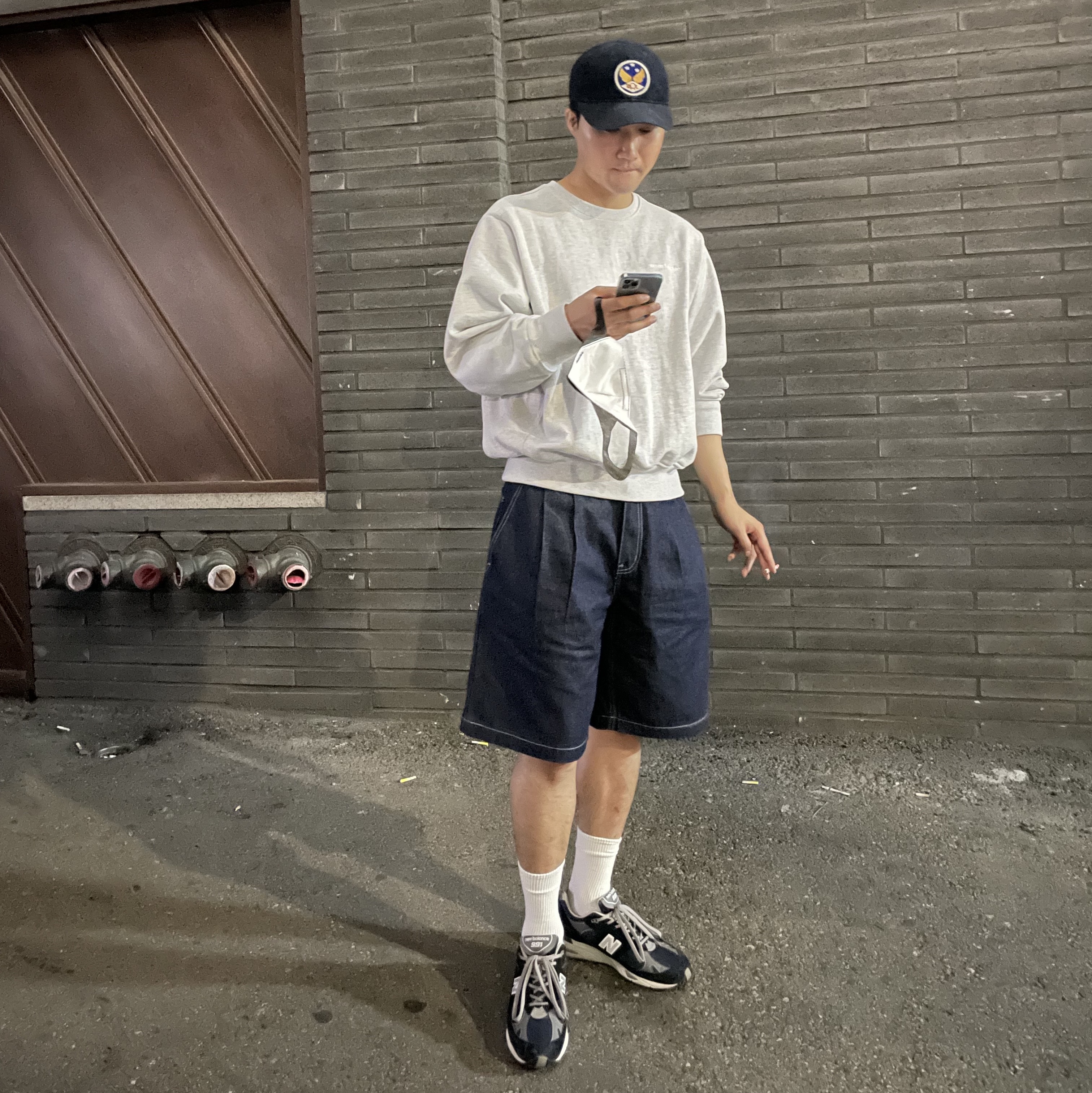 New Balance 991 Made in UK Navy, Double RL Garment Dyeing Twill Ball Cap Indigo 착용 스타일