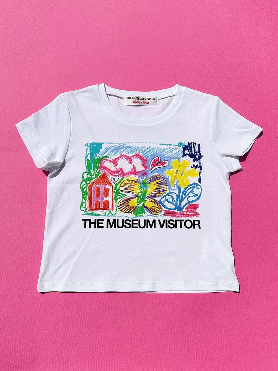 The Museum Visitor Women Crayon Art Printed T-Shirts White 착용 스타일 - 1