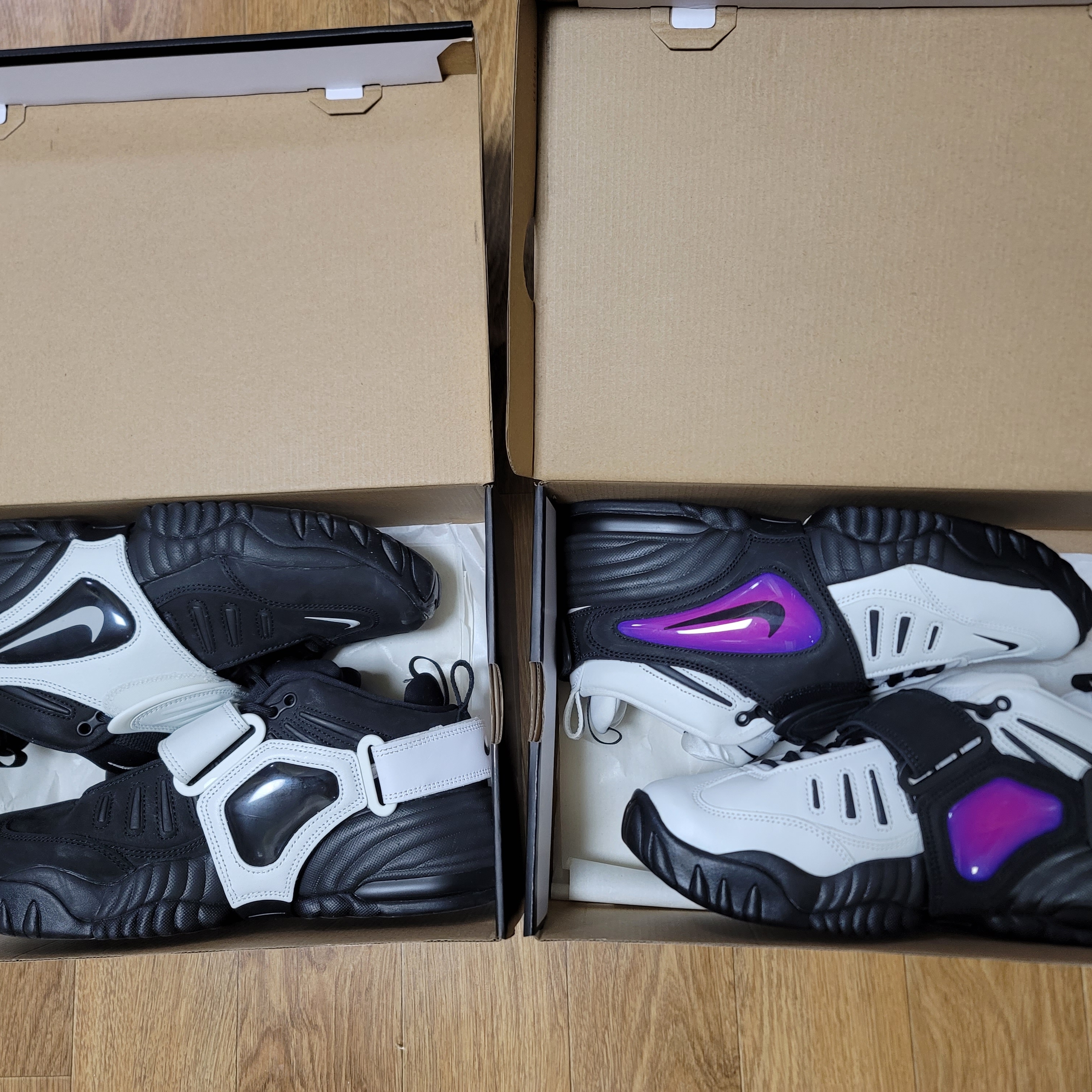 Nike x Ambush Air Adjust Force SP Black and Psychic Purple, Nike x Ambush Air Adjust Force SP Summit White and Black 착용 스타일