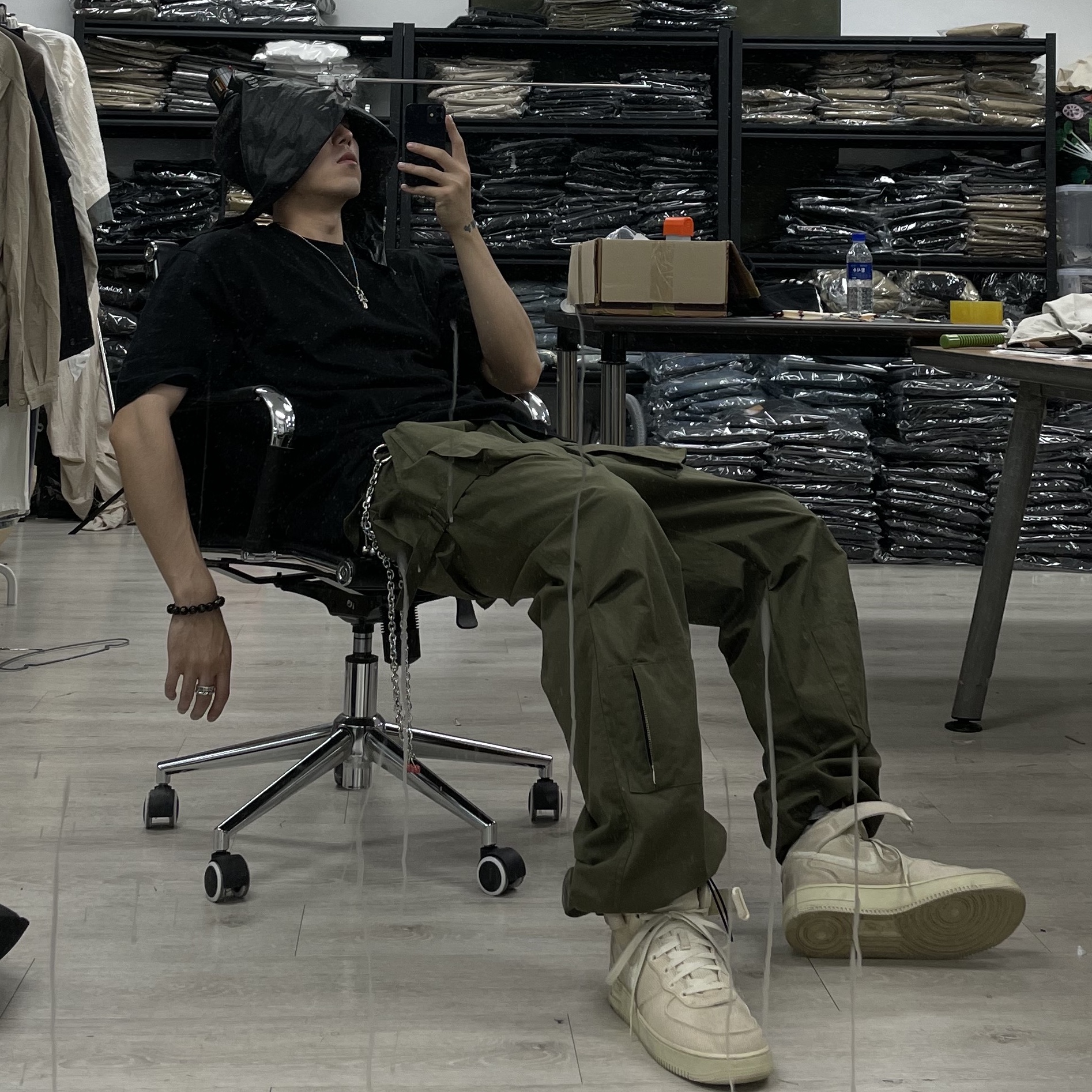 Nike x Stussy Air Force 1 '07 Mid SP Fossil 착용 스타일