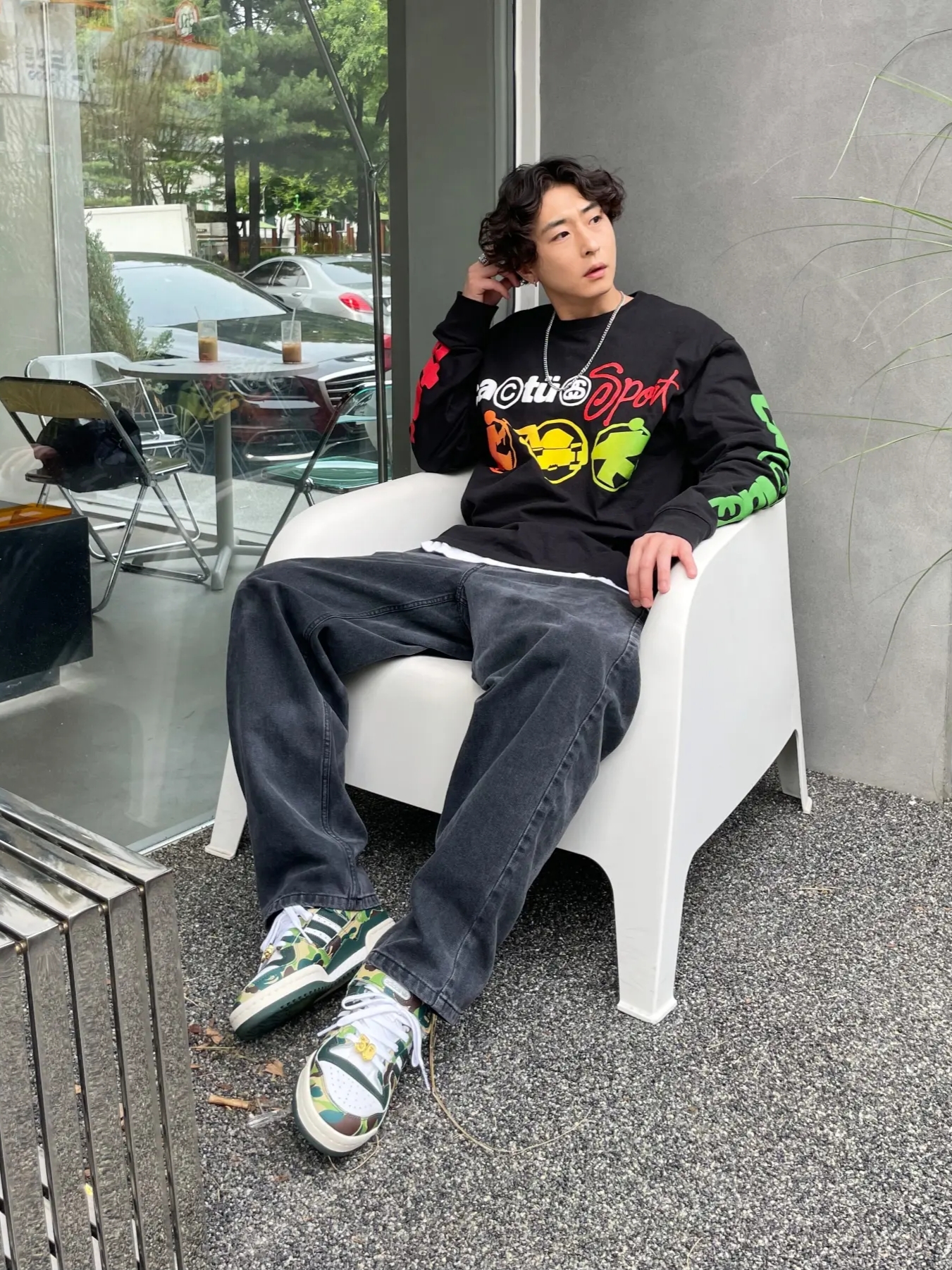 Stussy x Cactus Plant Flea Market Sport LS T-Shirt Black, Adidas x BAPE Forum 84 Low Green Camo 착용 스타일 - 2