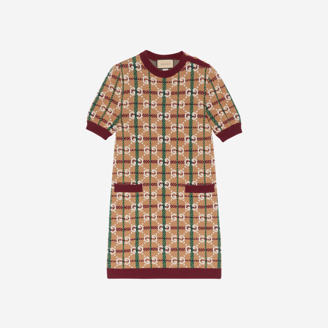 (W) Gucci GG Check Wool Dress Camel Magenta 상세 이미지 1