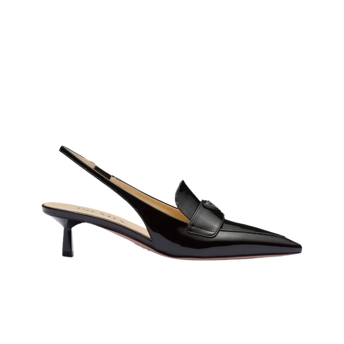 (W) 프라다 페이턴트 레더 슬링백 블랙((W) Prada Patent Leather Slingbacks Black) - 1