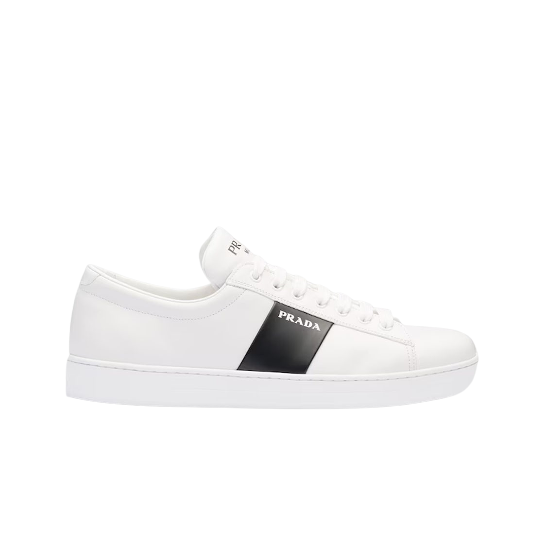 2EE389-QSZ-F0964 Prada Brushed Leather Leather Sneakers White Black