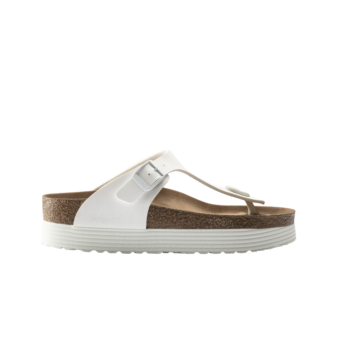 (W) 버켄스탁 지제 플랫폼 비건 비르코 플로 화이트 - 레귤러((W) Birkenstock Gizeh Platform Vegan Birko Flor White - Regular)