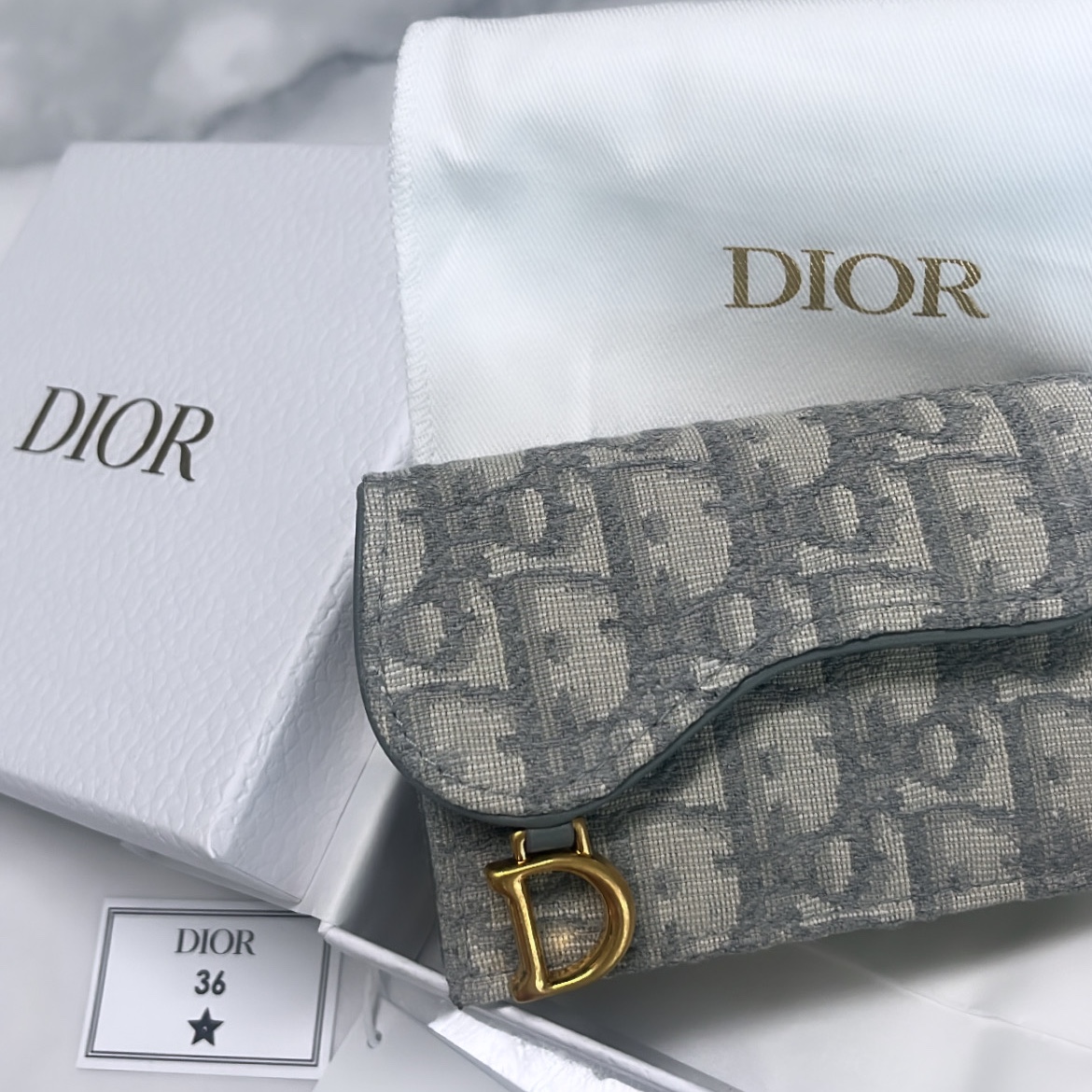 Dior Saddle Flap Card Holder Grey Dior Oblique Jacquard 착용 스타일