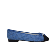 (W) Chanel Ballerina Flat Embroidered Denim Grosgrain & Blue Black