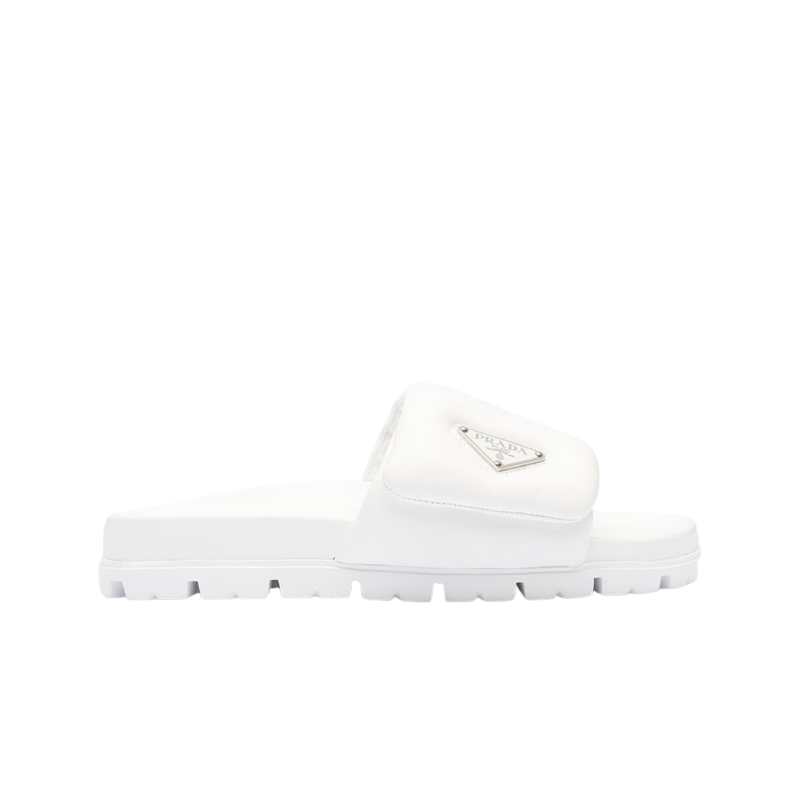 (W) 프라다 소프트 패딩 나파 레더 슬라이드 화이트((W) Prada Soft Padded Nappa Leather Slides White) - 1