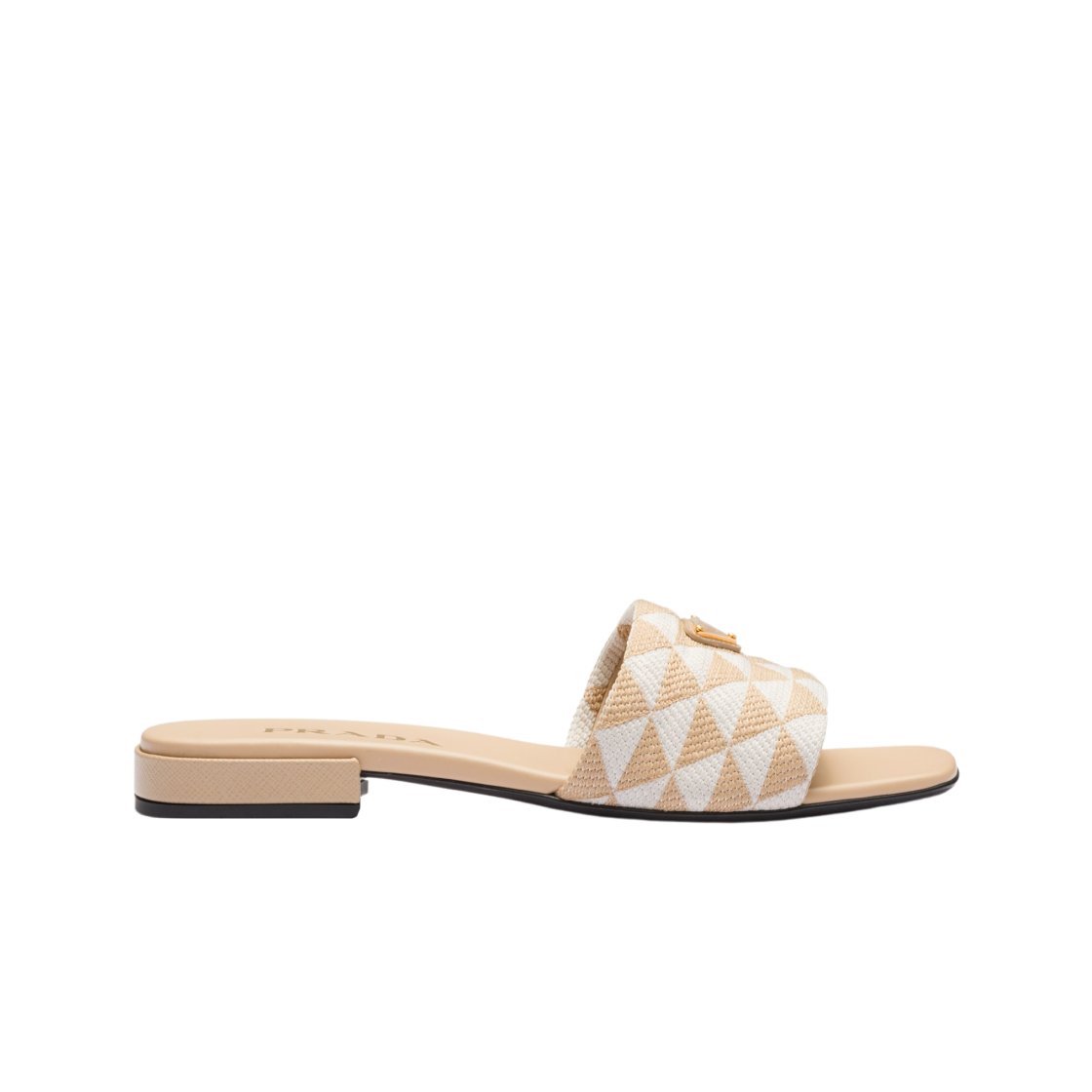(W) 프라다 자수 패브릭 슬라이드 베이지 초크 화이트((W) Prada Embroidered Fabric Slides Beige Chalk White) - 1