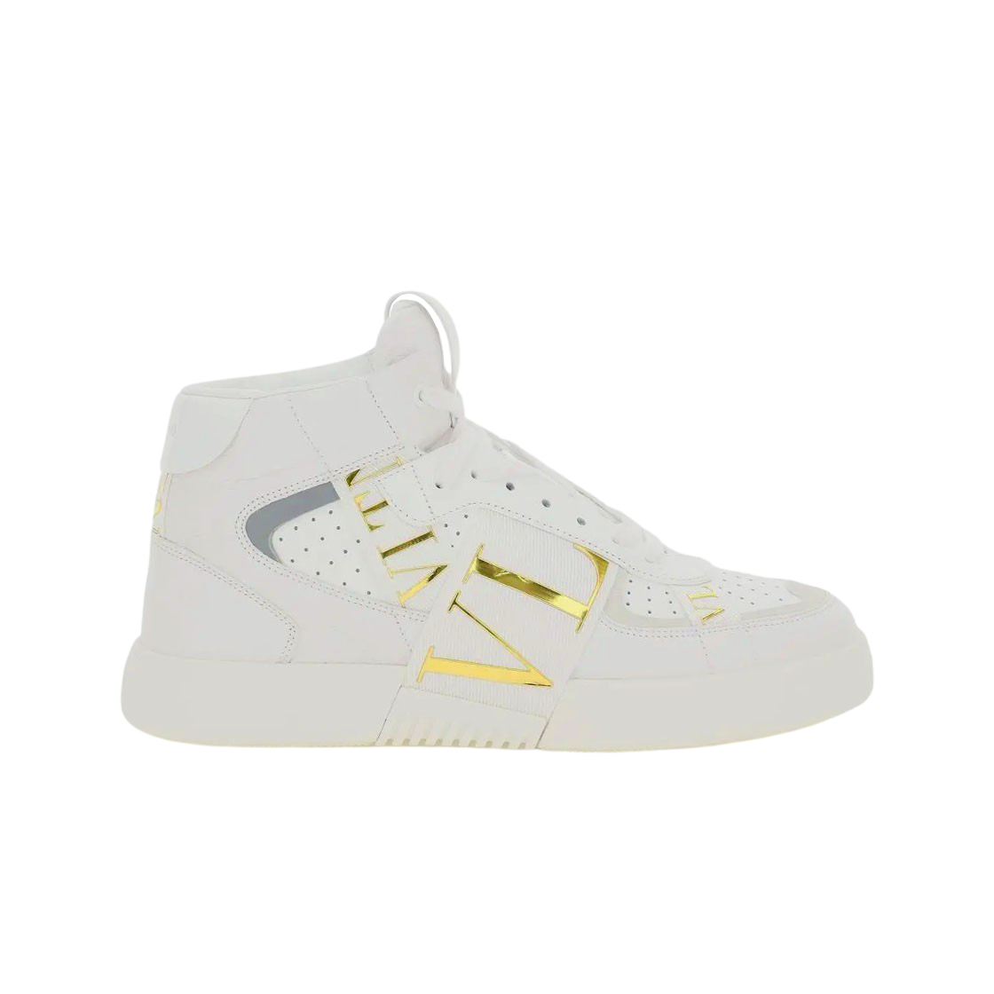 발렌티노 송아지 가죽 & 밴드 VL7N 미드탑 스니커즈 화이트 앤티크 브래스(Valentino Calfskin VL7N Mid-Top Sneakers with Bands White Antique Brass) - 1