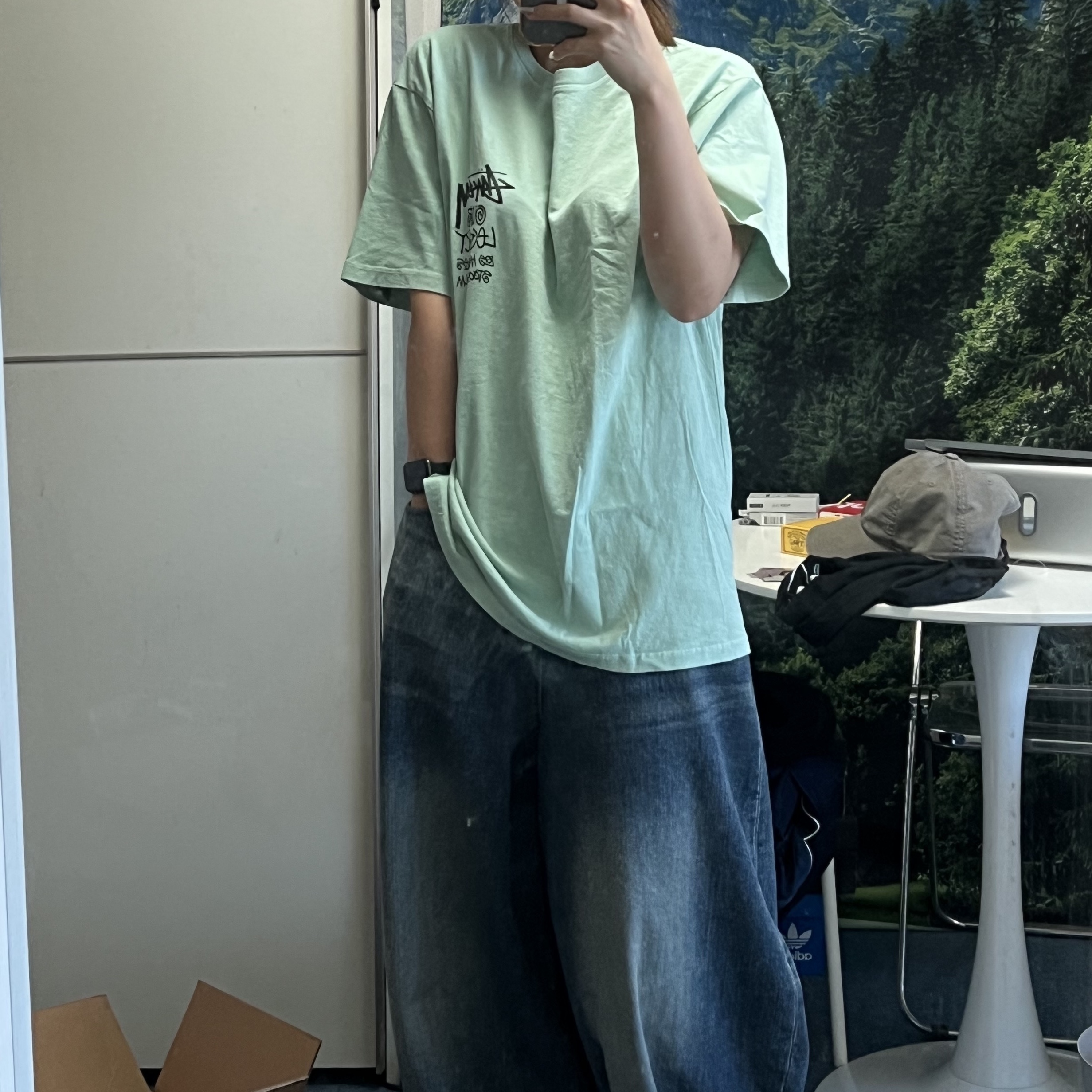 Stussy x Our Legacy Surfman Pig. Dyed T-Shirt Mint - 21FW 착용 스타일