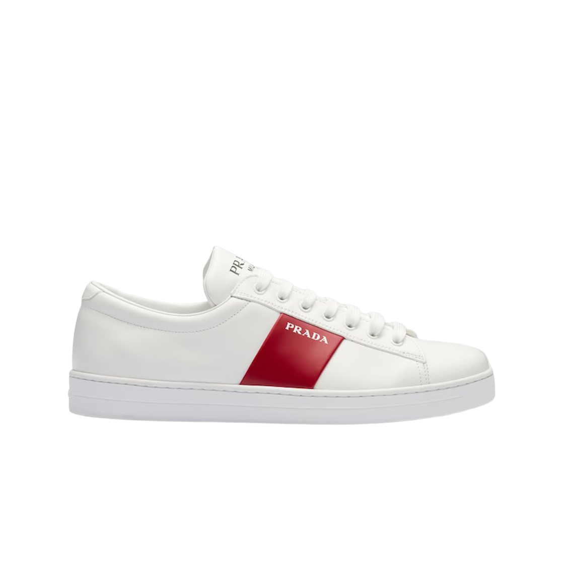 프라다 브러쉬드 레더 레더 스니커즈 화이트 스칼렛(Prada Brushed Leather Leather Sneakers White Scarlet) - 1