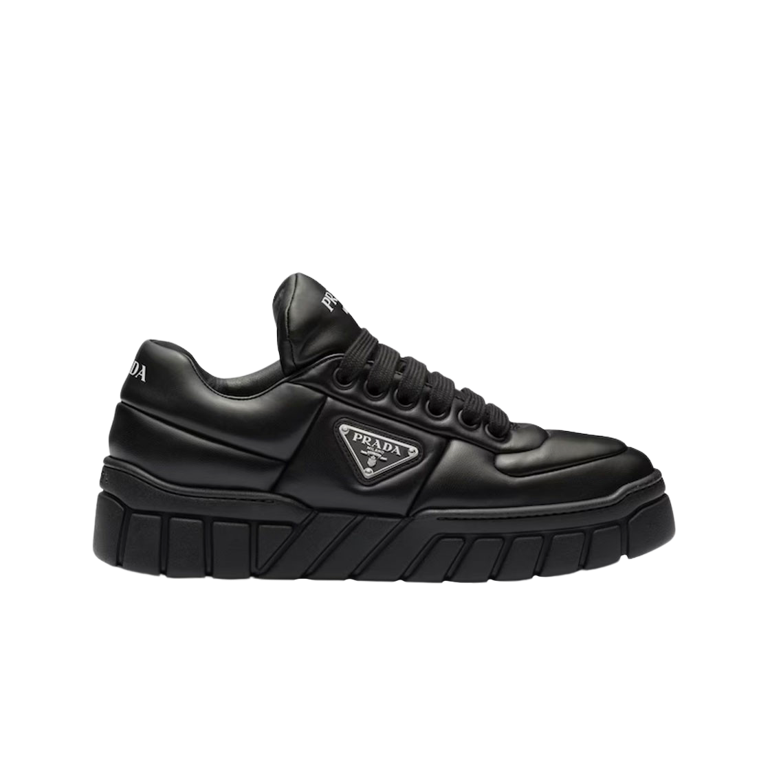 (W) 프라다 패딩 나파 레더 레이스업 스니커즈 블랙((W) Prada Padded Nappa Leather Lace-Up Sneakers Black) - 1