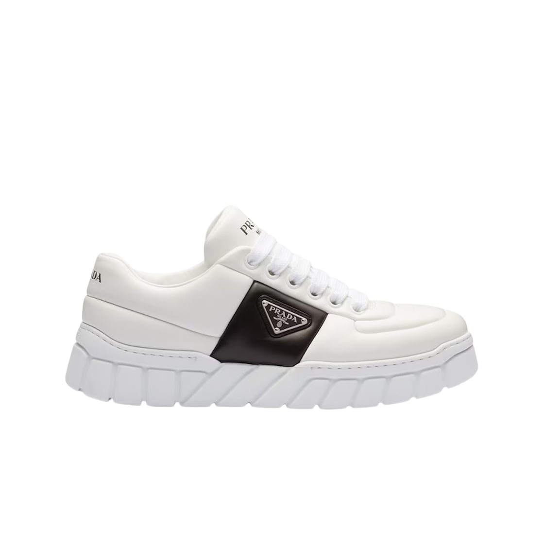 프라다 패딩 나파 레더 스니커즈 화이트 블랙(Prada Padded Nappa Leather Sneakers White Black) - 1
