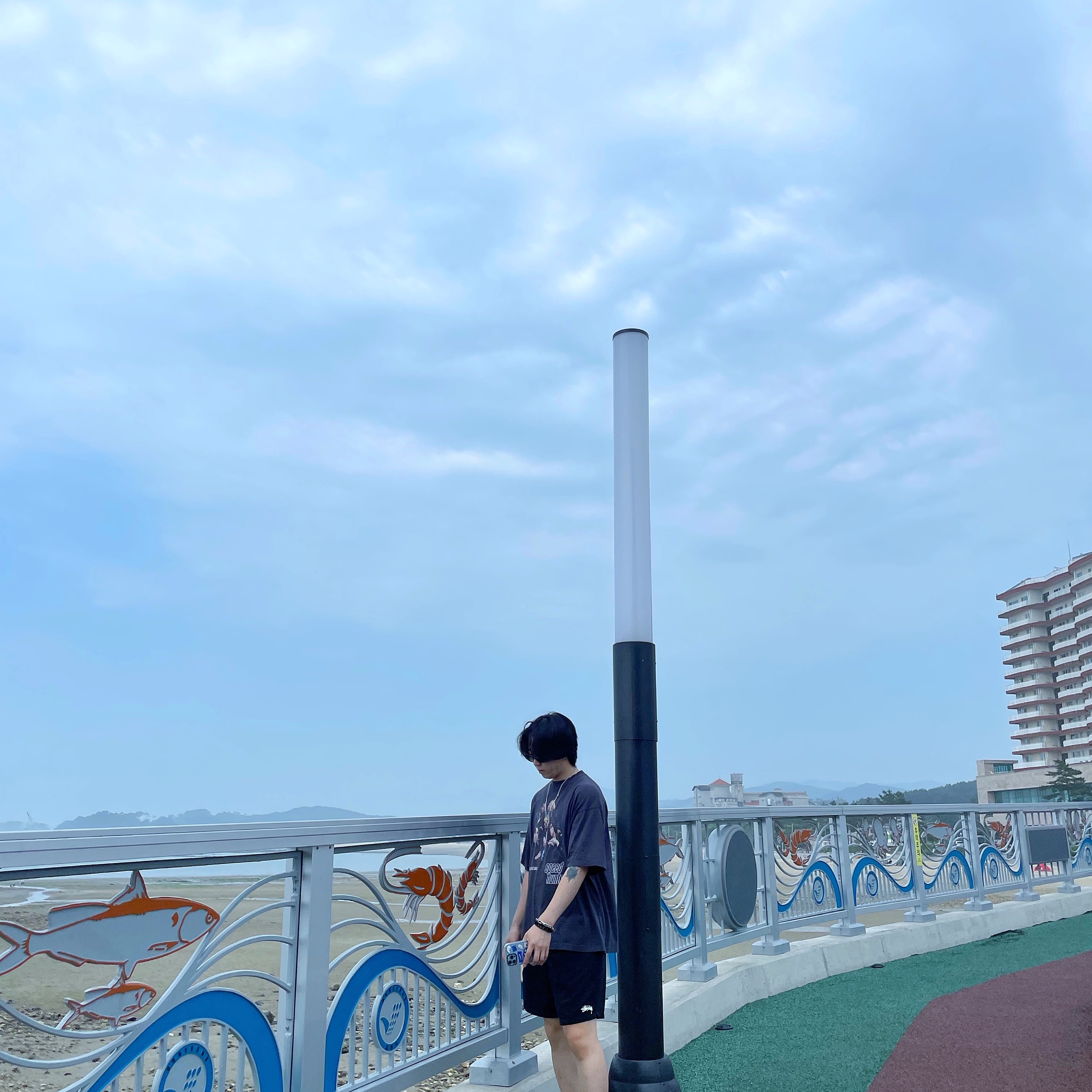 (W) 나이키 줌 보메로 5 울프 그레이 앤 블랙, 스투시 스탁 워터 쇼츠 블랙 착용 스타일 - 2
