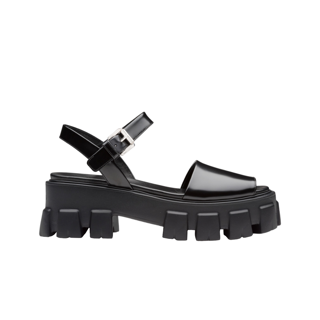 (W) 프라다 모놀리스 브러쉬드 레더 샌들 블랙