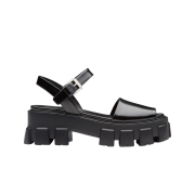 (W) Prada Monolith Brushed Leather Sandals Black