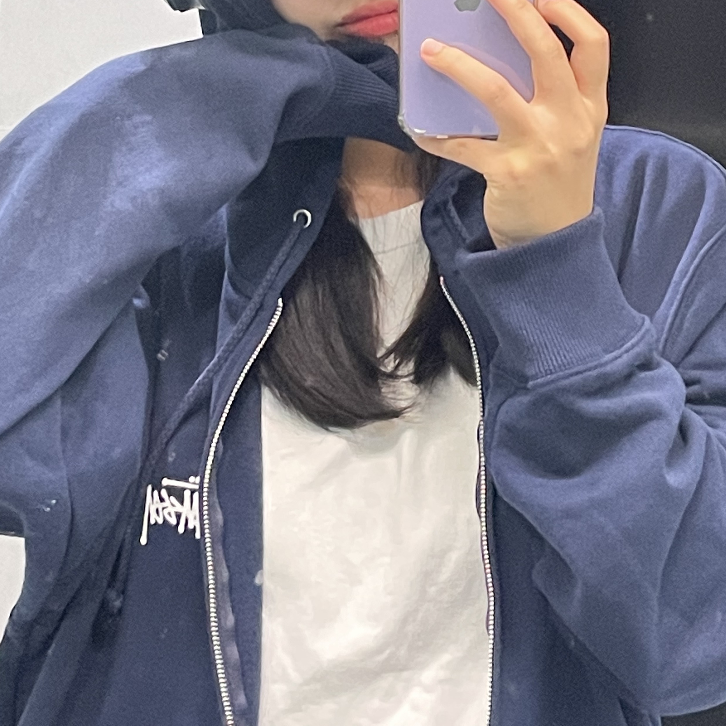 Stussy Basic Stussy Zip Hoodie Navy 2022 착용 스타일