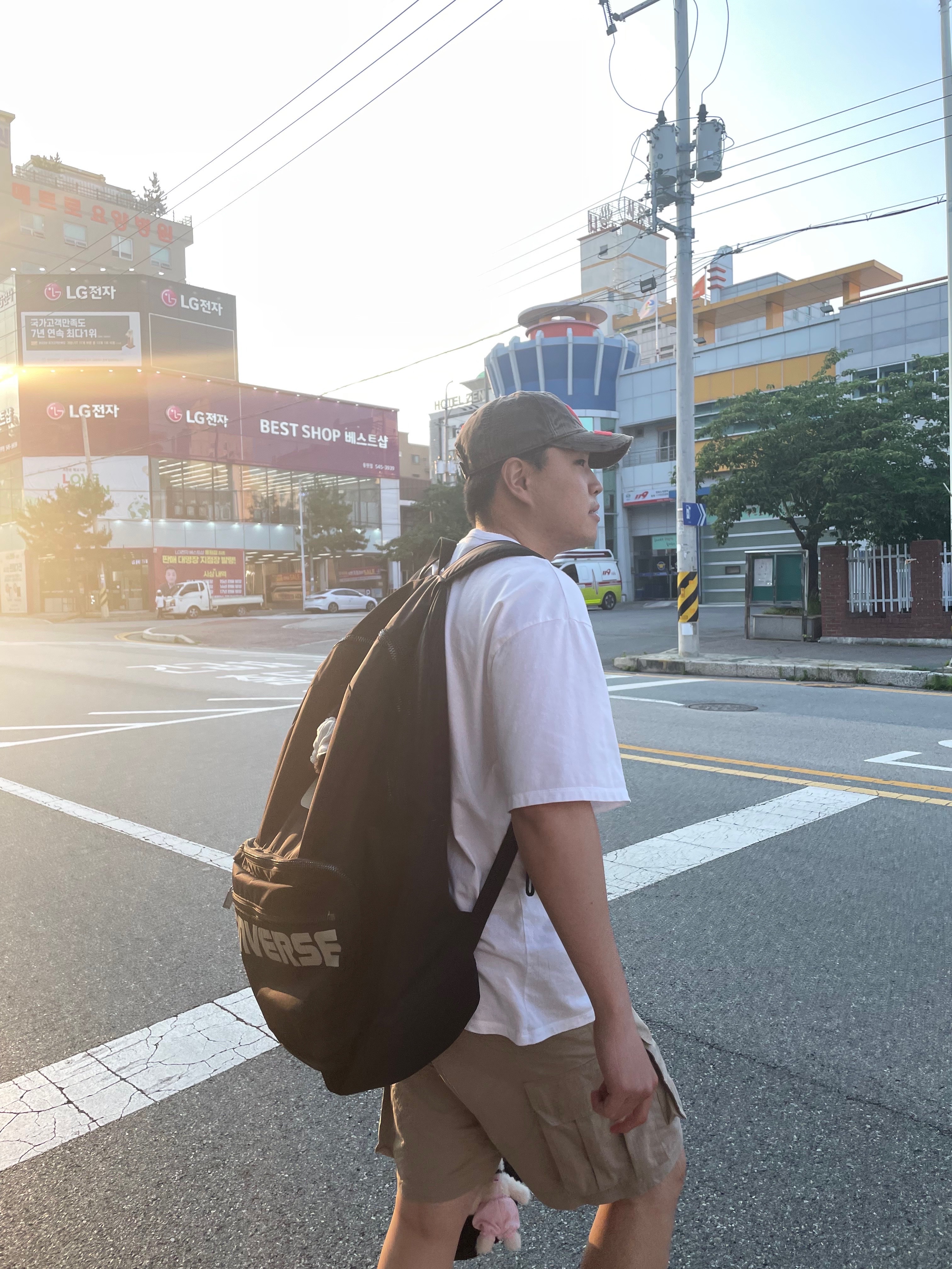 Project G/R Red Cross Donate Cap Washed Brown 착용 스타일