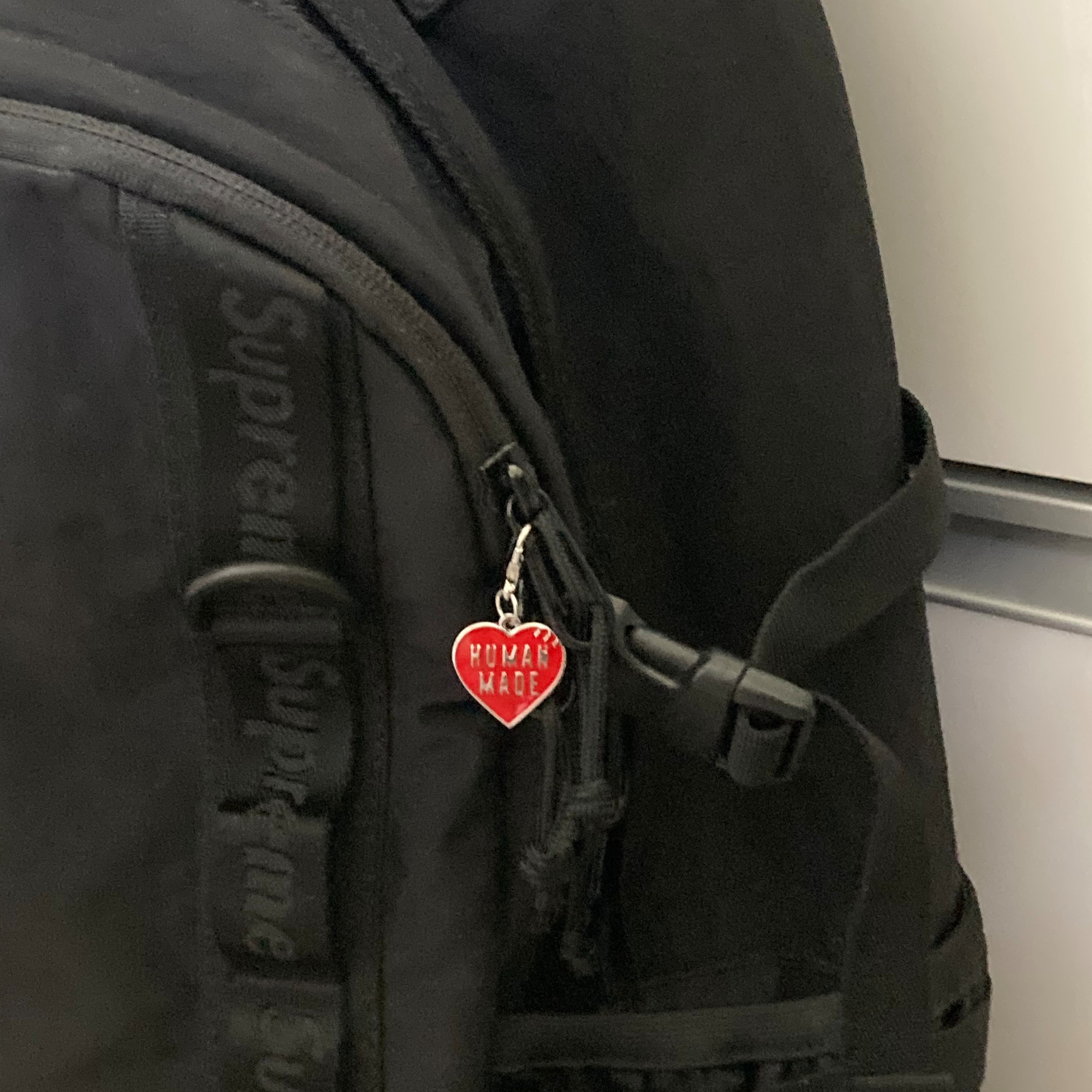 Human Made Heart Mini Keycharm Red 착용 스타일