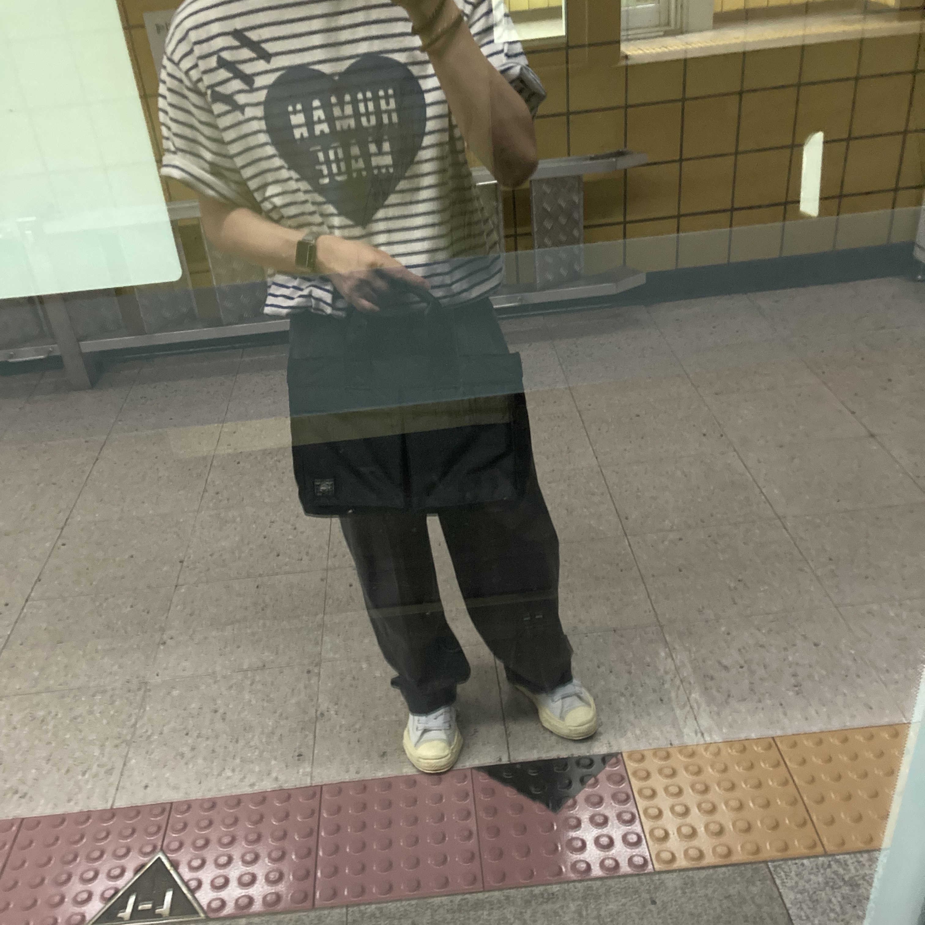 Human Made Striped Heart T-Shirt Navy, Porter Tanker New Tote Bag Black 착용 스타일