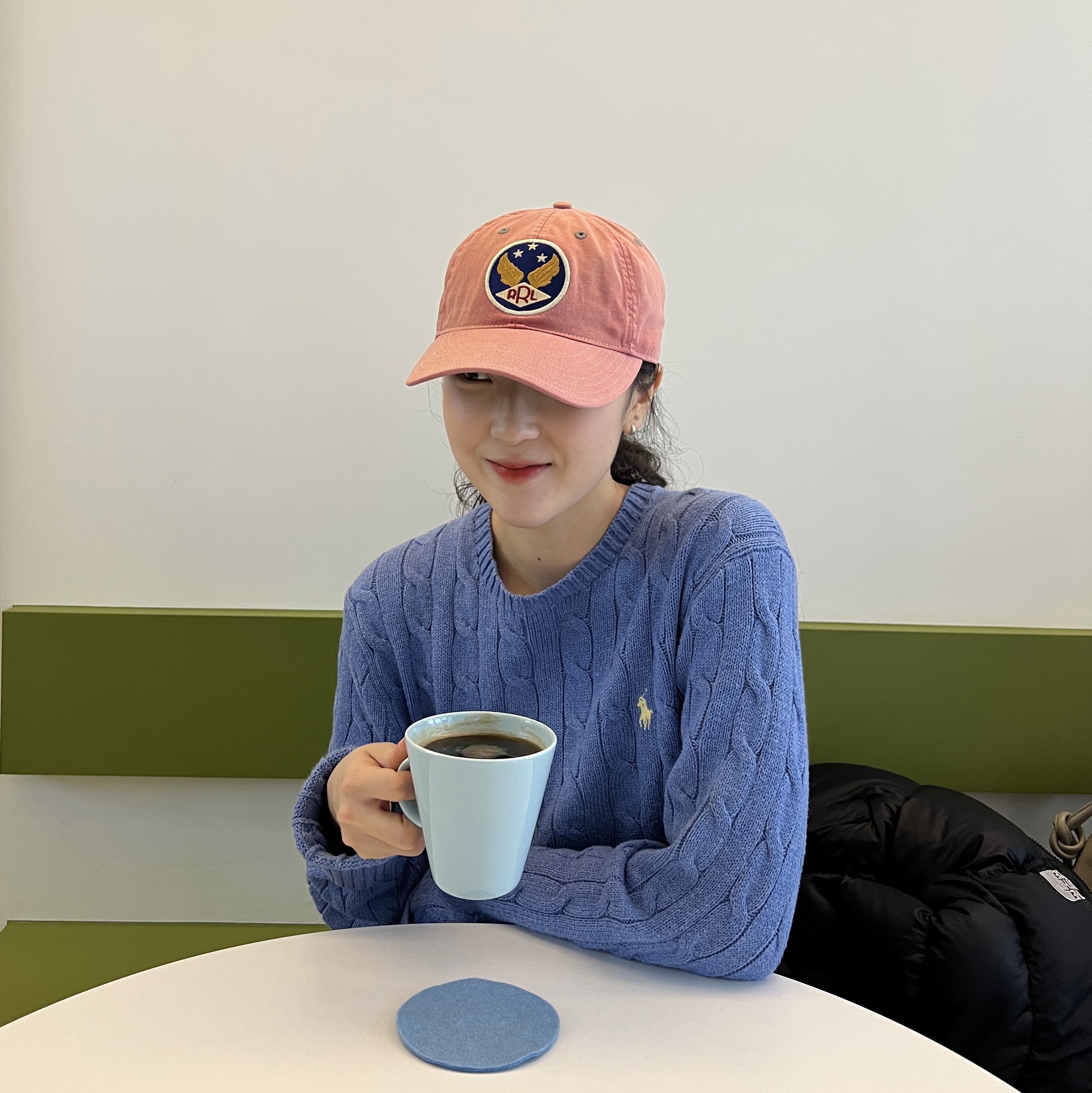 Double RL Garment Dyeing Twill Ball Cap Red 착용 스타일