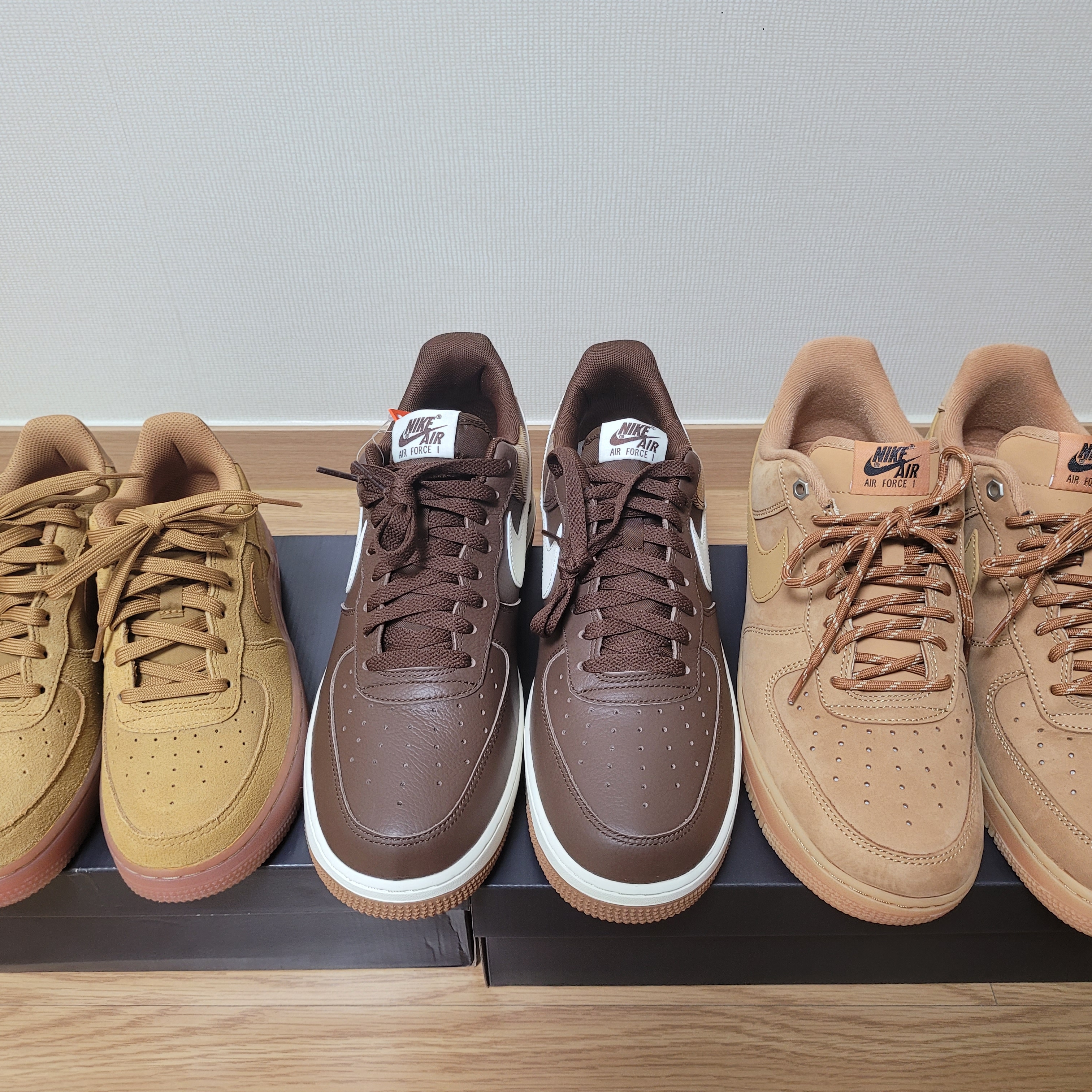 Nike Air Force 1 '07 WB Flax, Nike Air Force 1 '07 LX Cacao Wow 착용 스타일