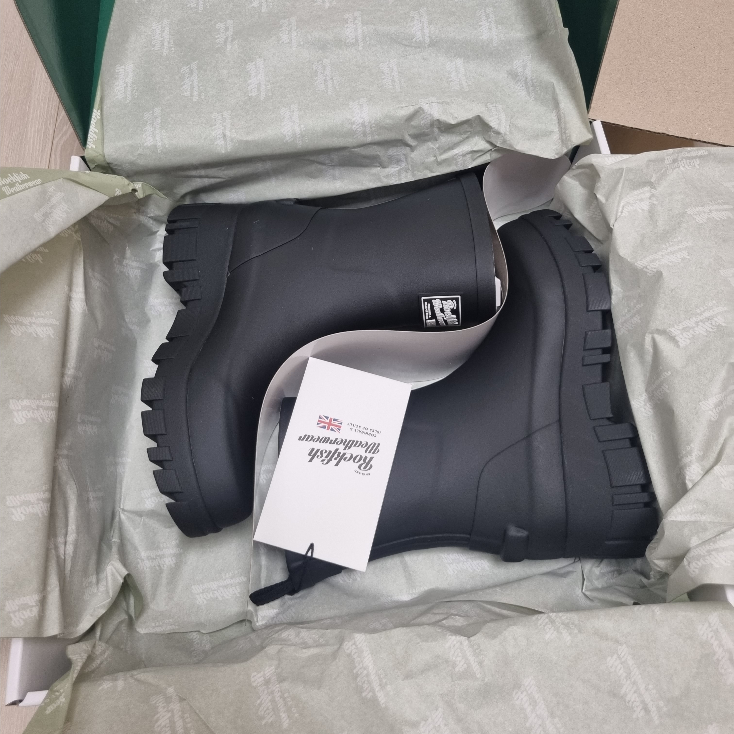 (W) Rockfishweatherwear Flatform Middle Rain Boots Black 착용 스타일