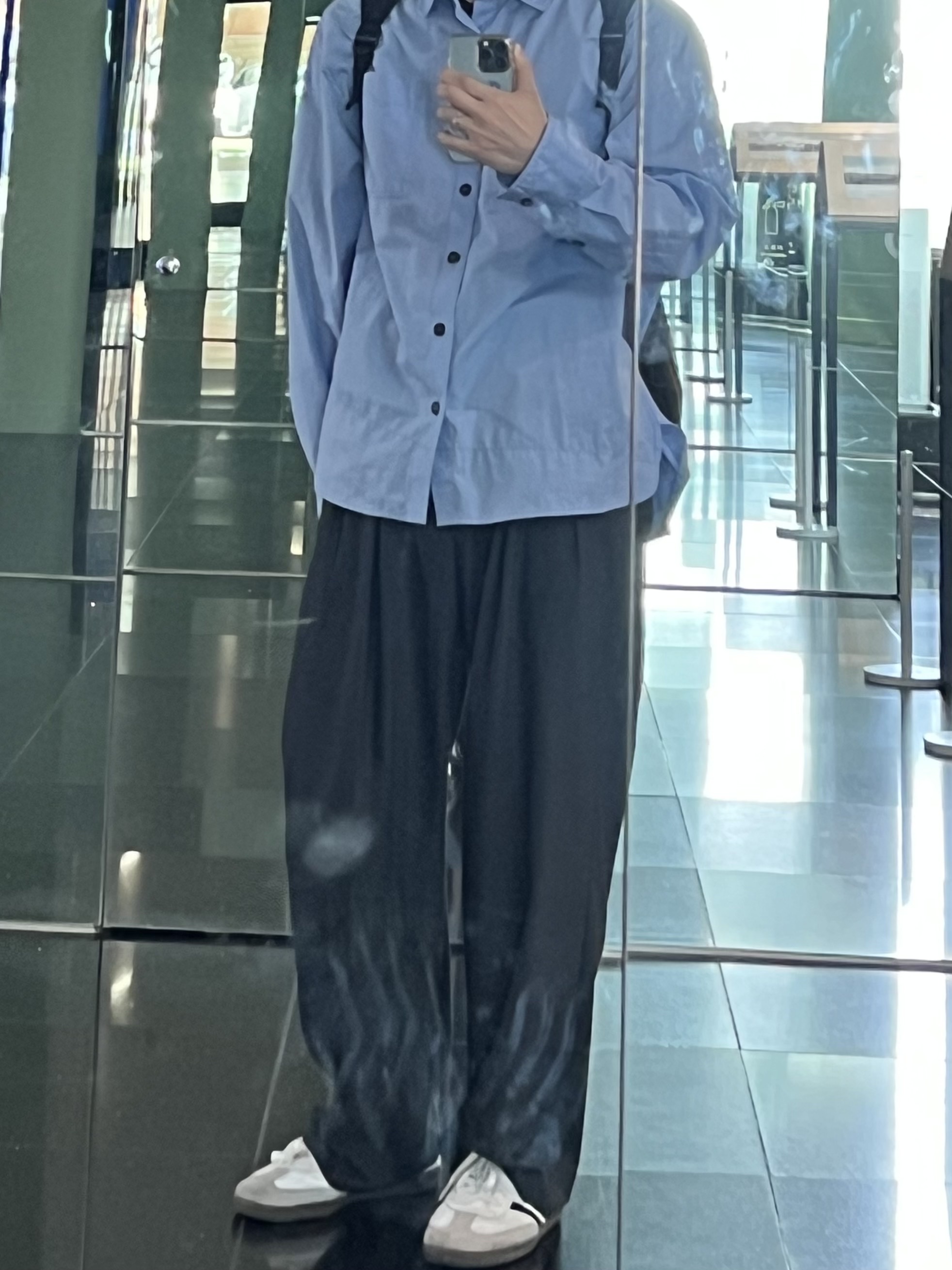 Zara x Ader Error Oversized Shirt Sky Blue, Adidas Samba OG Cloud White 착용 스타일 - 2